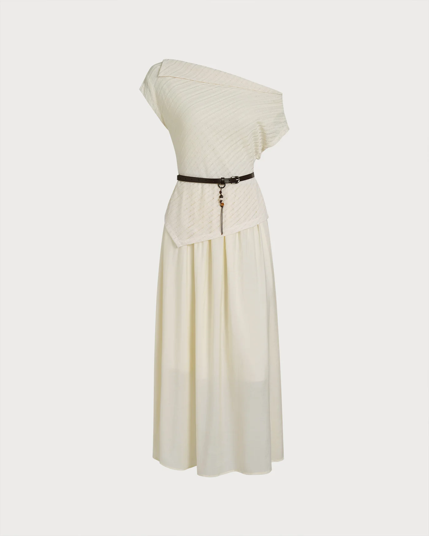 Apricot Boat Neck Belt Midi Dress - Image 4