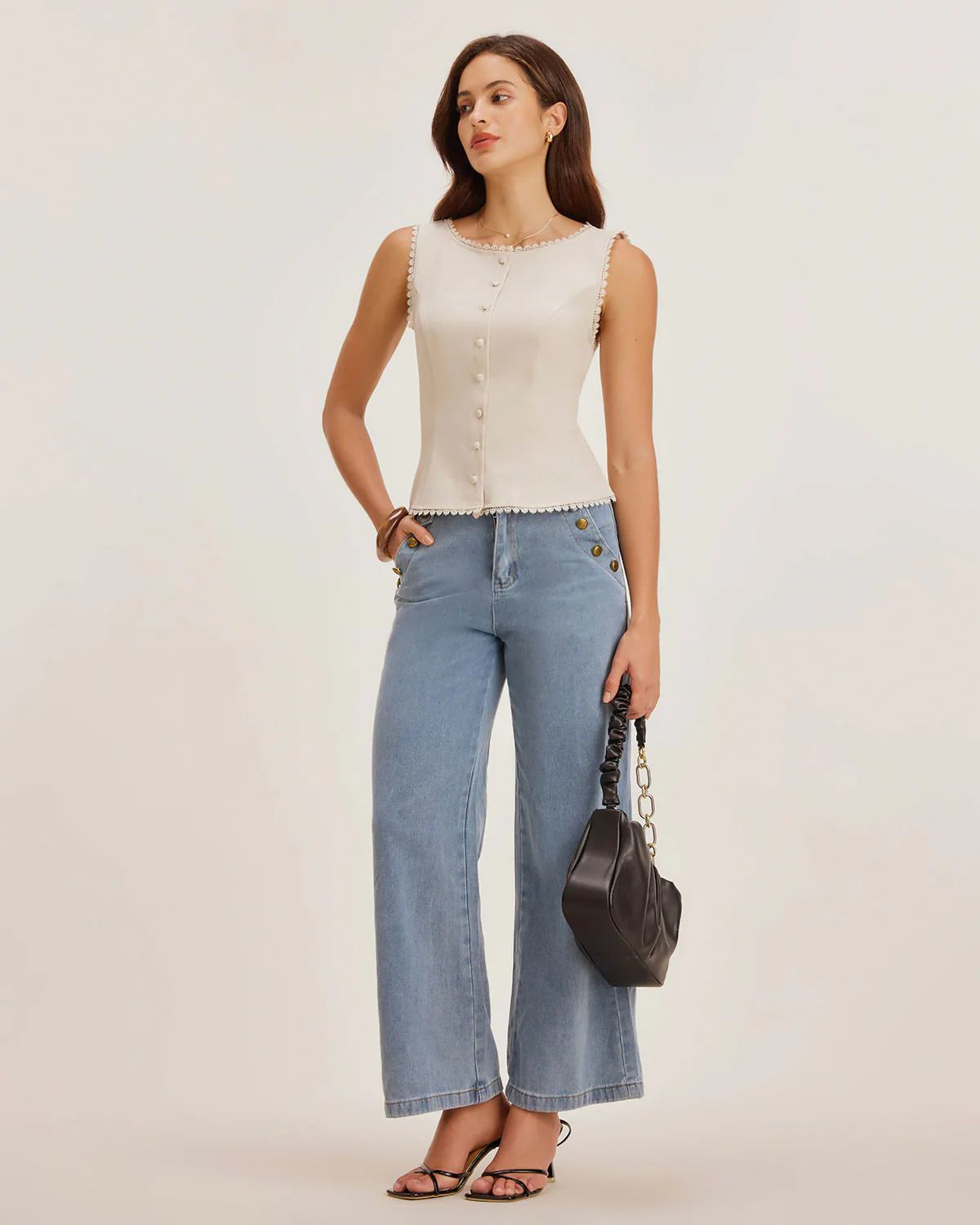 Apricot Boat Neck Button Vest - Image 4