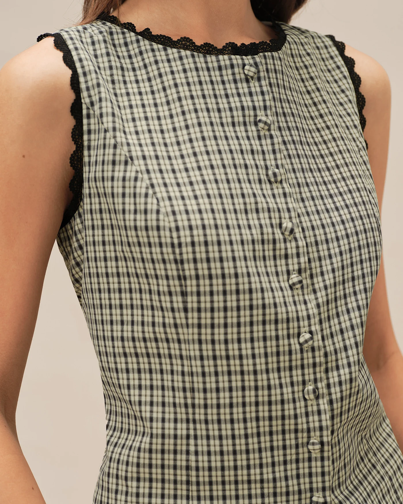 Apricot Boat Neck Plaid Tank Top - Image 2