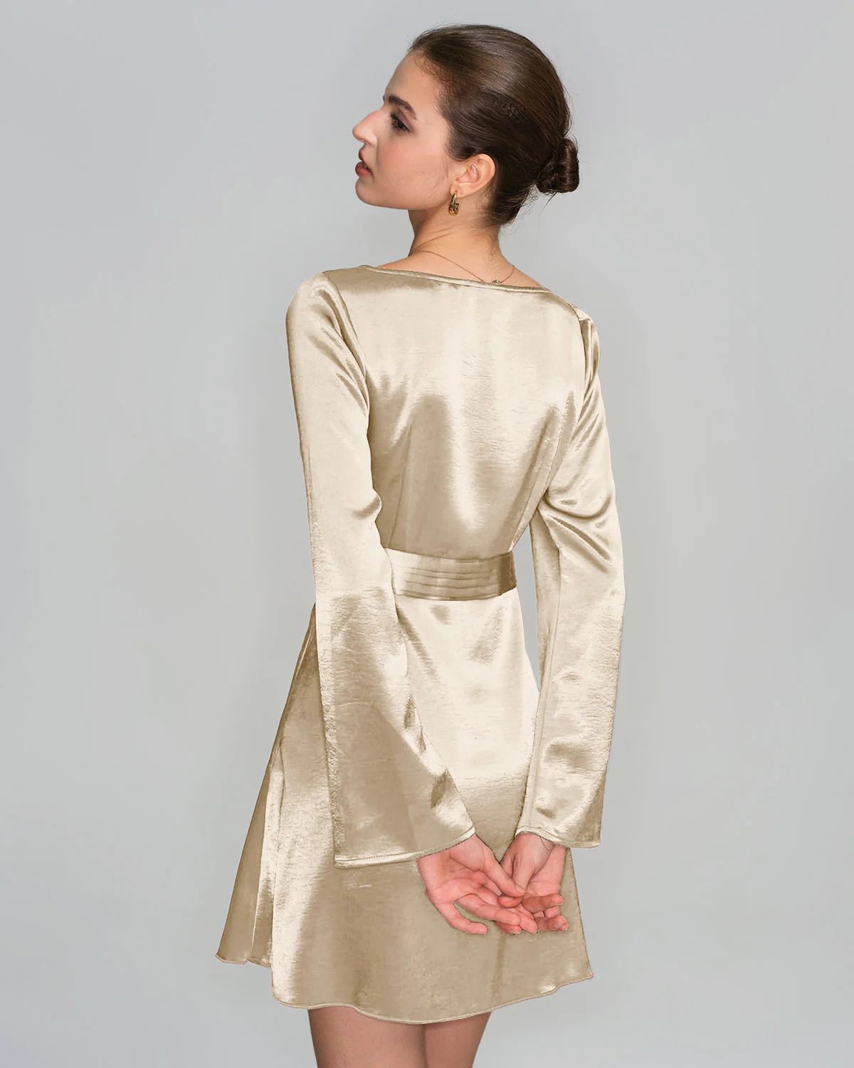 Apricot Boat Neck Satin A-Line Mini Dress - Image 4