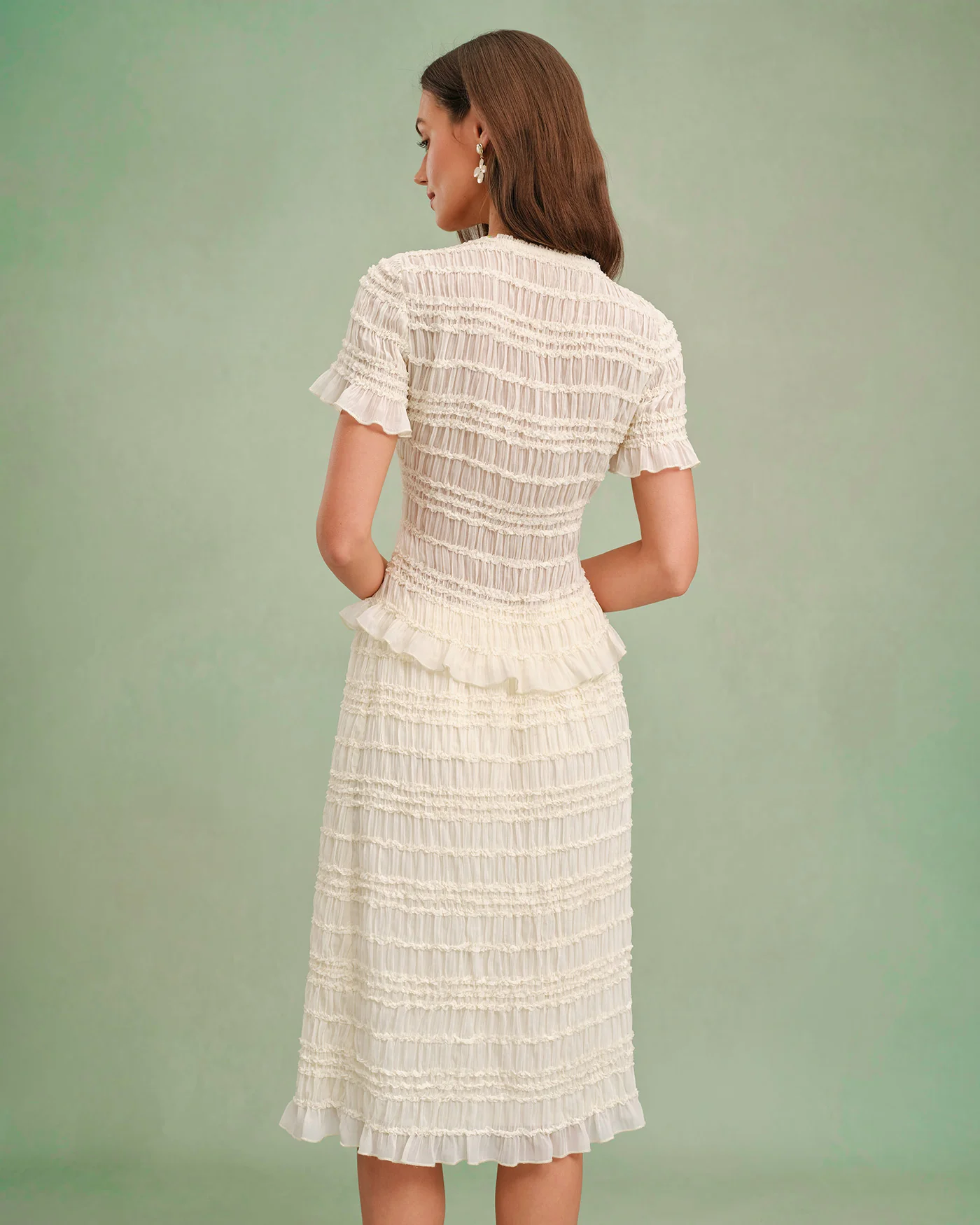 Apricot Boat Neck Shirred Tee - Image 4