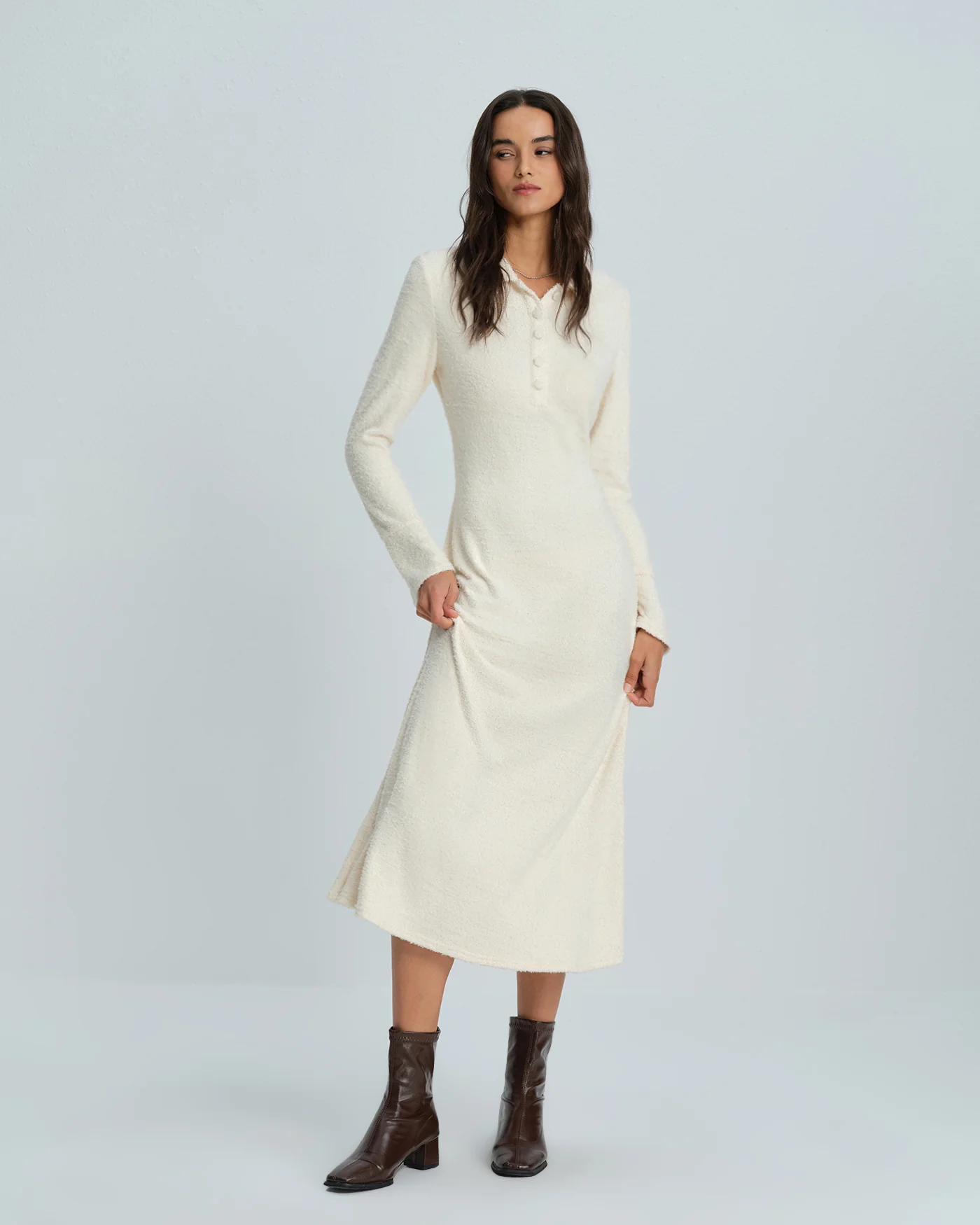 Apricot Collar Bell Sleeve Midi Dress - Image 2