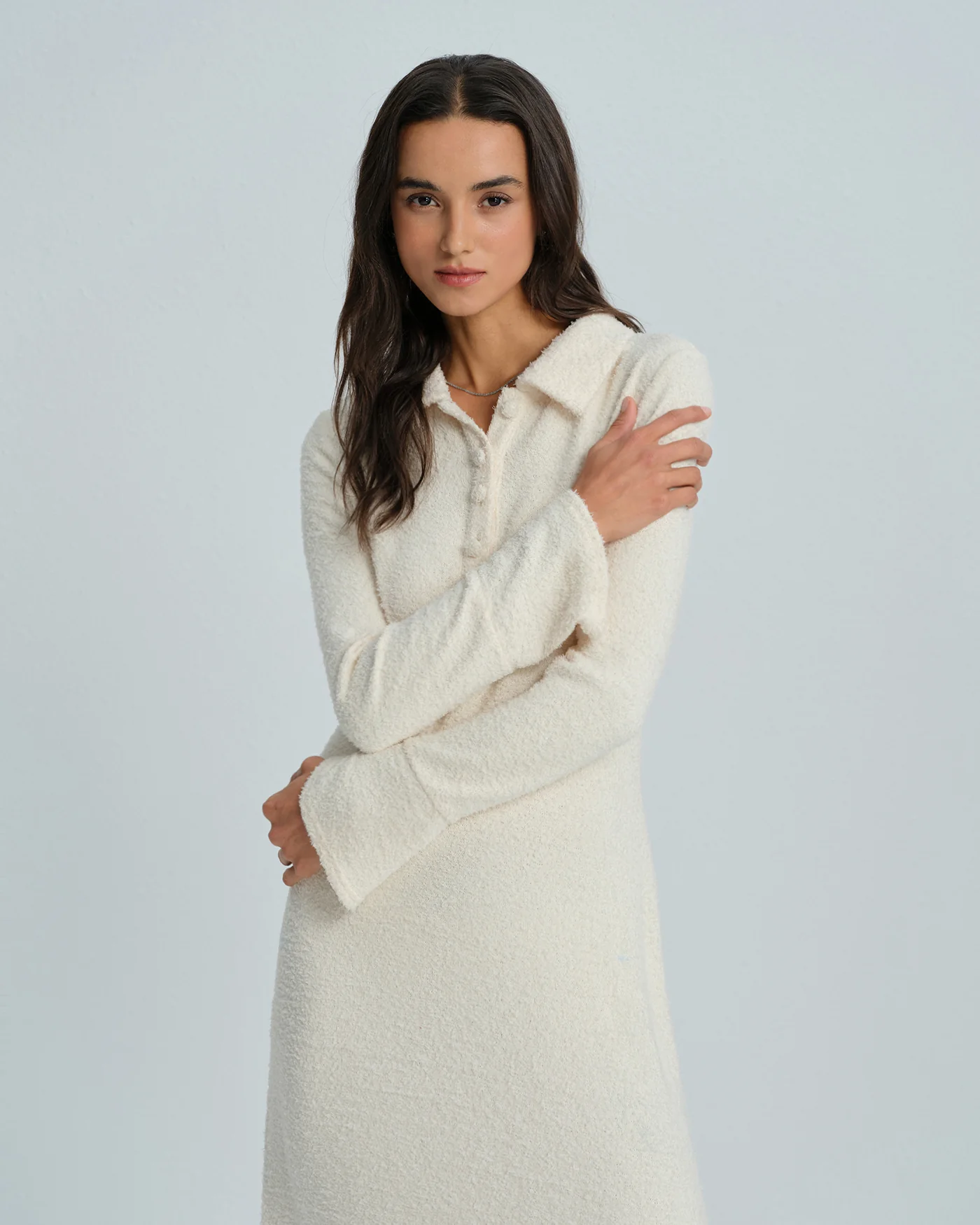 Apricot Collar Bell Sleeve Midi Dress - Image 3