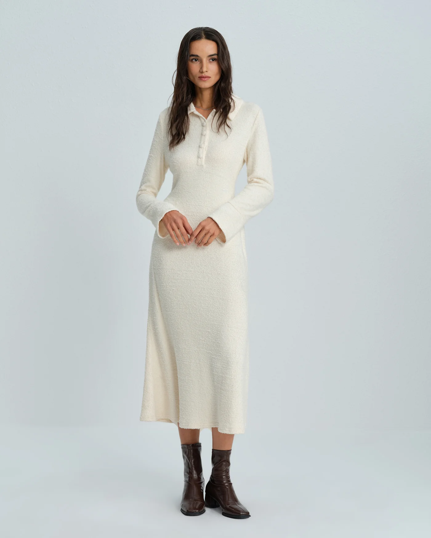Apricot Collar Bell Sleeve Midi Dress - Image 4