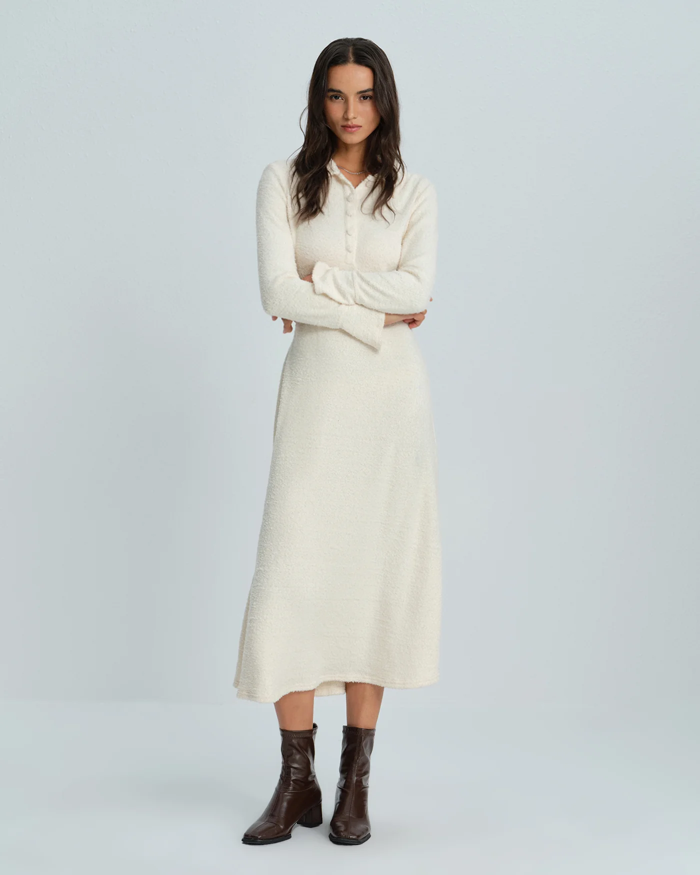 Apricot Collar Bell Sleeve Midi Dress - Image 5