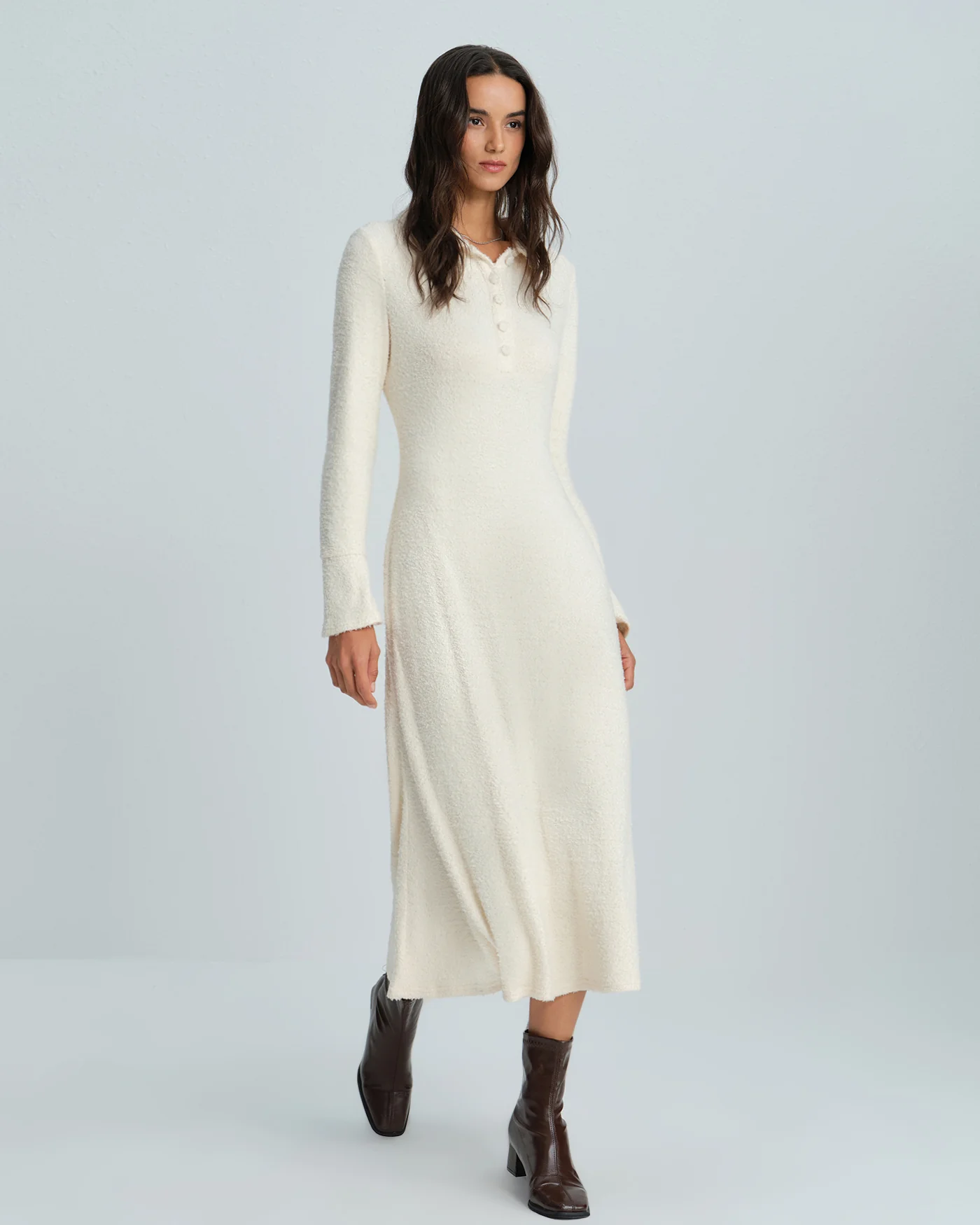 Apricot Collar Bell Sleeve Midi Dress - Image 6