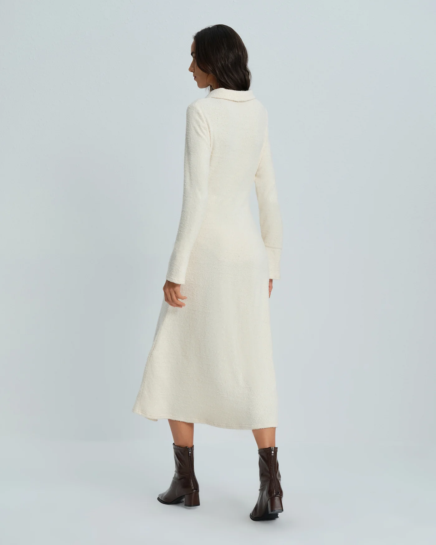 Apricot Collar Bell Sleeve Midi Dress - Image 7