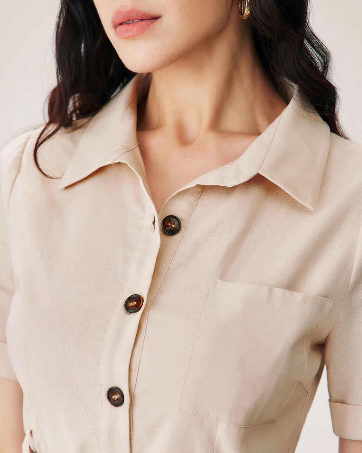Apricot Collared Button Mini Dress - Image 2