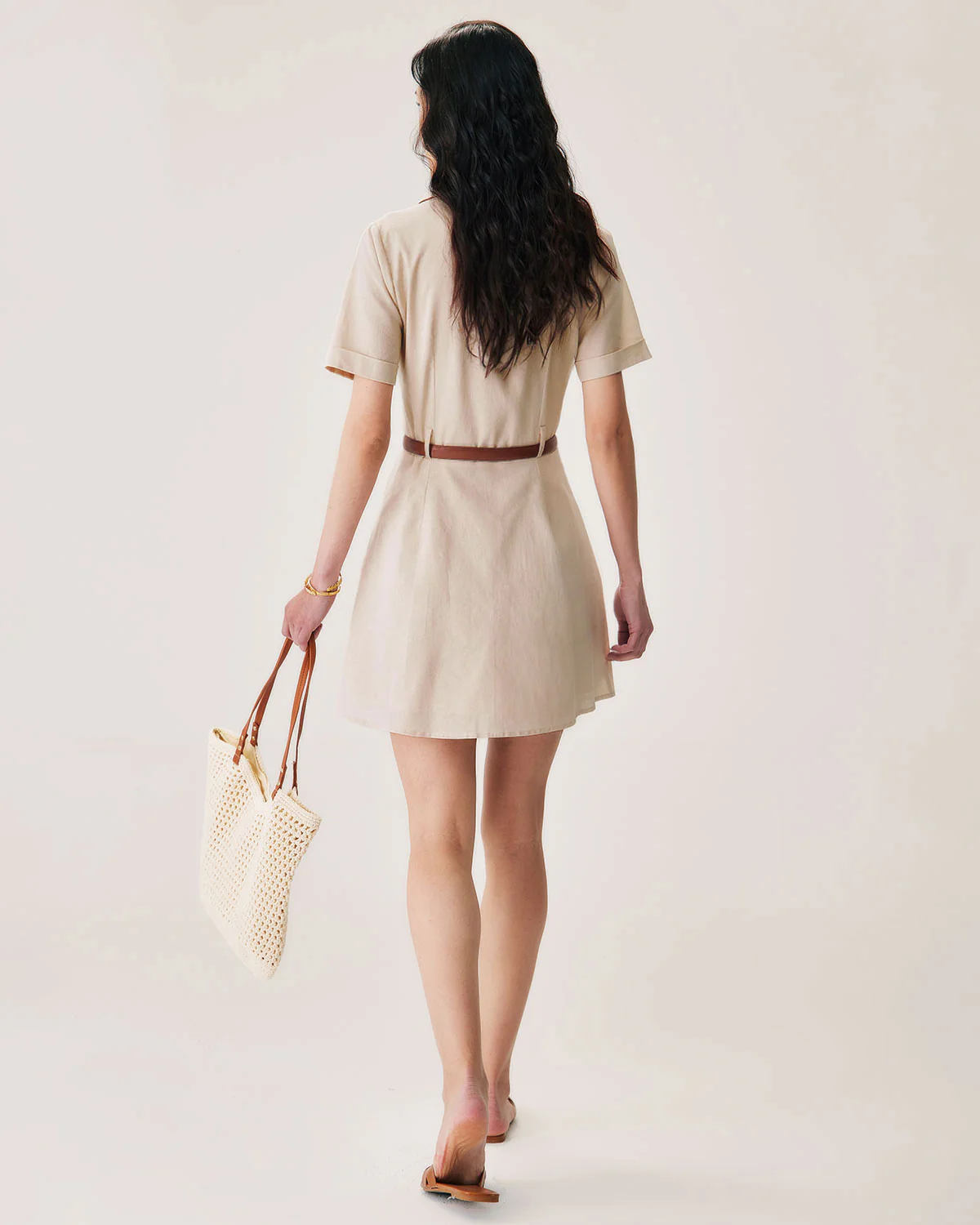 Apricot Collared Button Mini Dress - Image 4