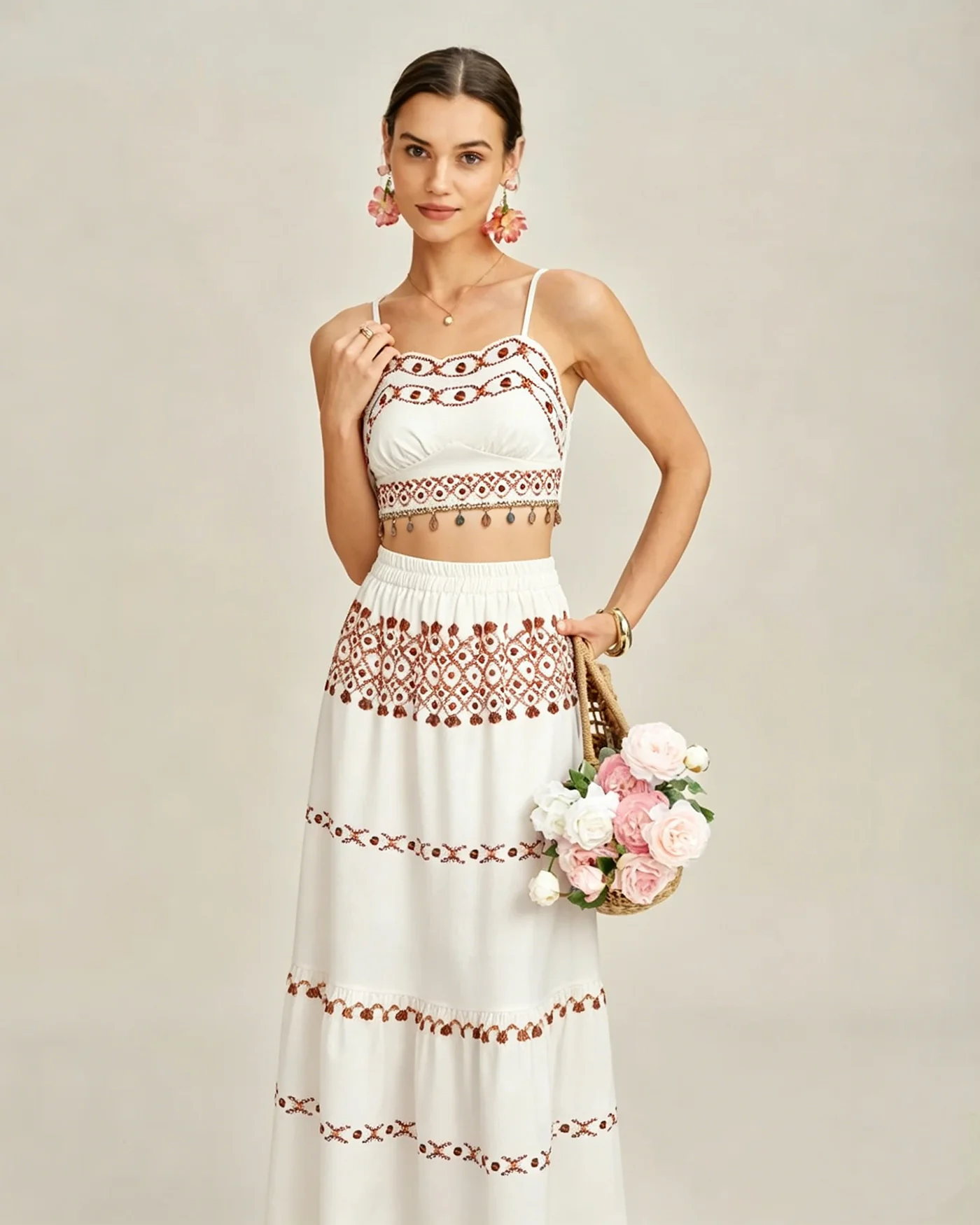 Apricot Elastic Waist Two-Piece Skirt Set - Image 2