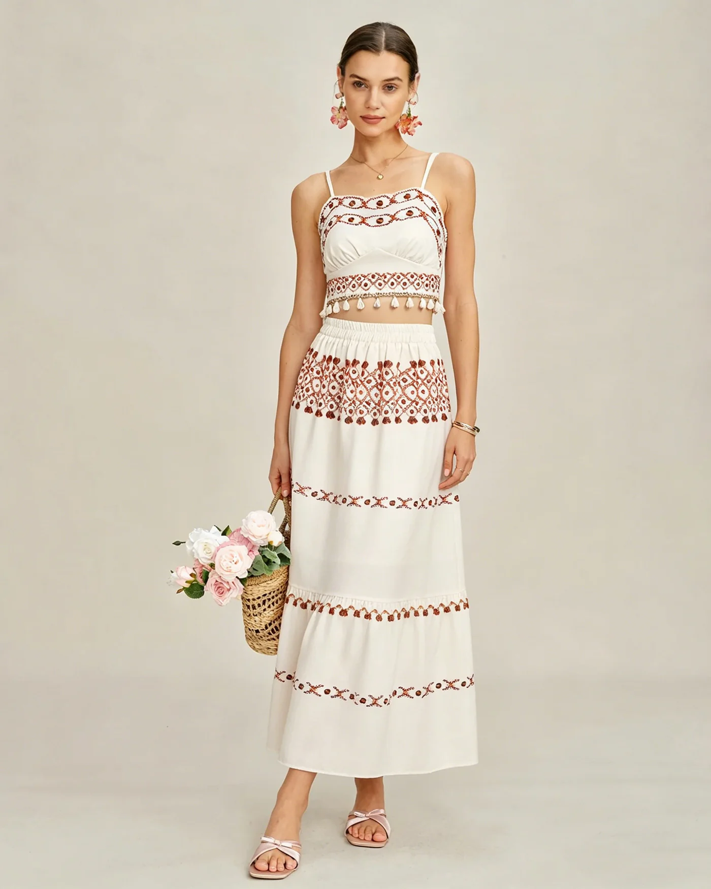 Apricot Elastic Waist Two-Piece Skirt Set - Image 3