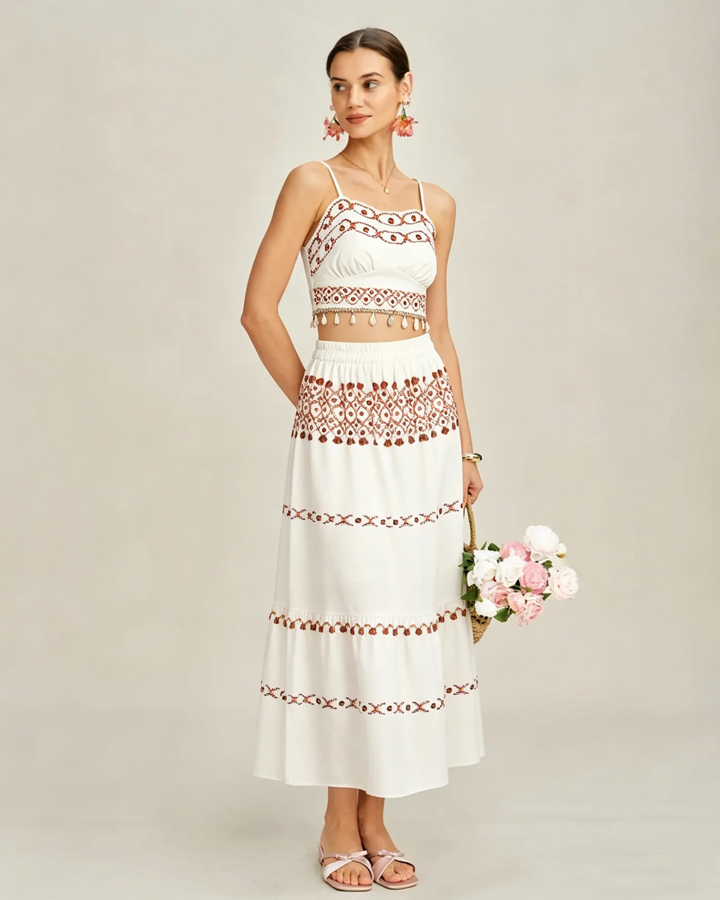 Apricot Elastic Waist Two-Piece Skirt Set - Image 4