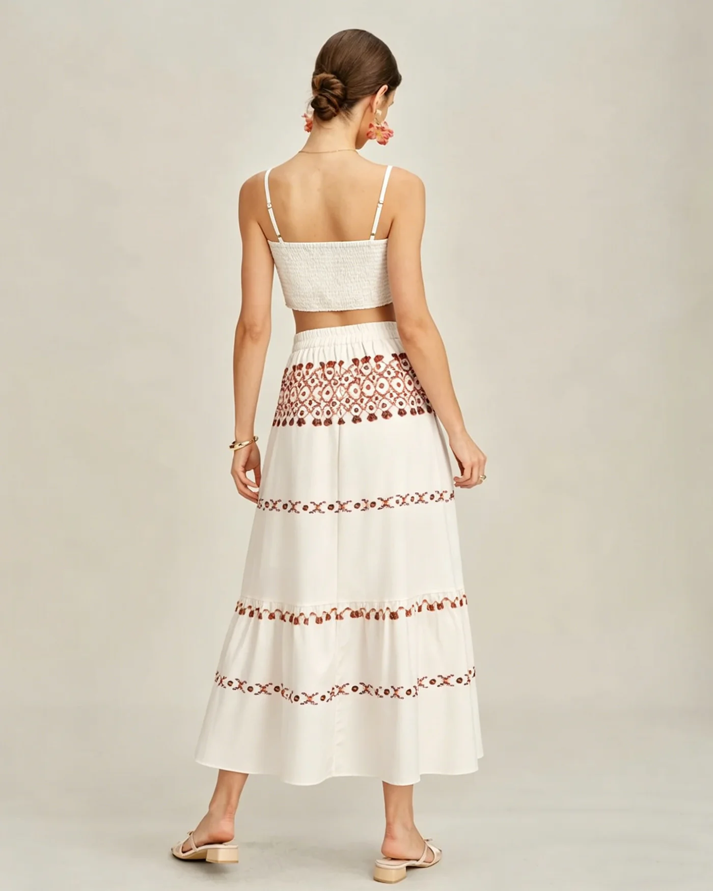 Apricot Elastic Waist Two-Piece Skirt Set - Image 5