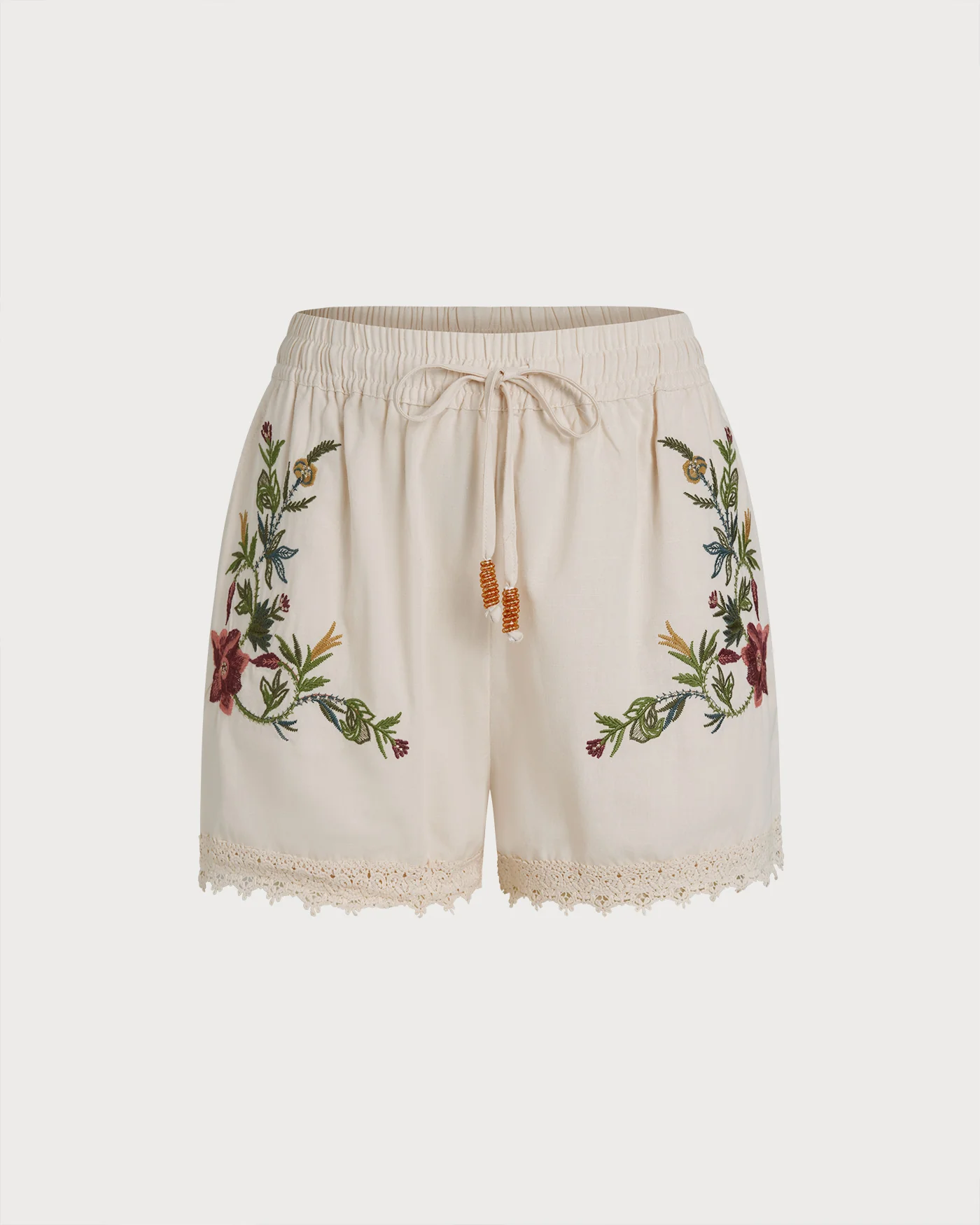 Apricot Embroidery Elastic Waist Shorts - Image 5