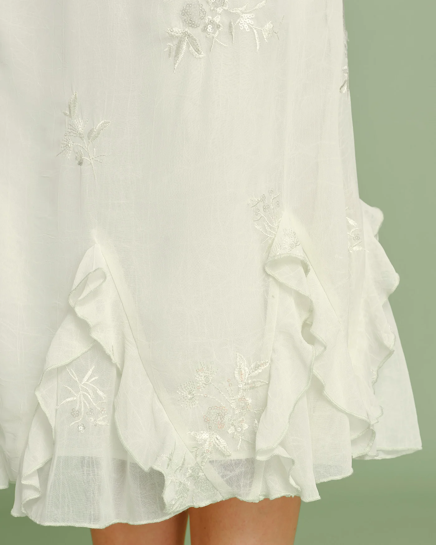 Apricot Embroidery Ruffle Midi Skirt - Image 4