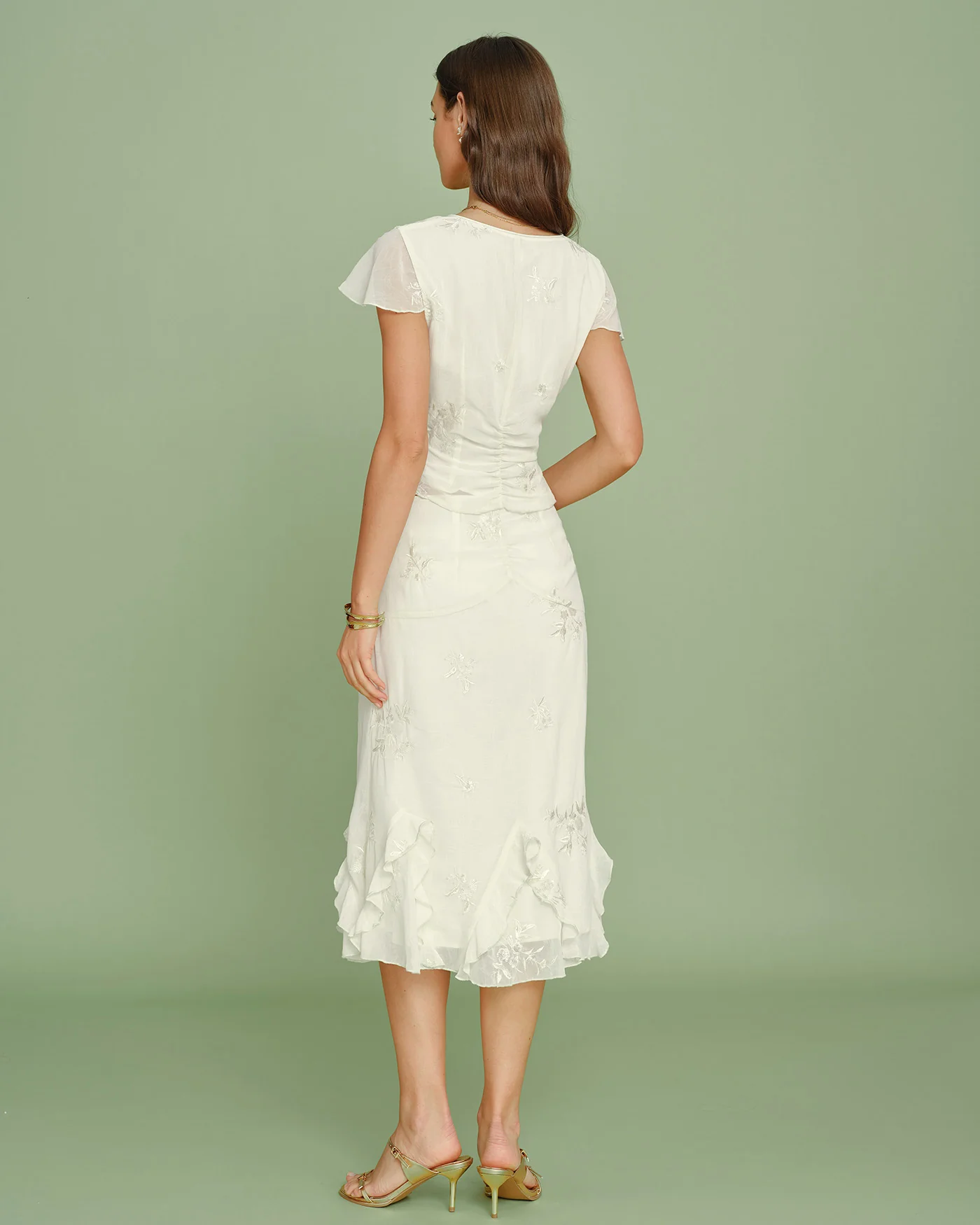 Apricot Embroidery Ruffle Midi Skirt - Image 6