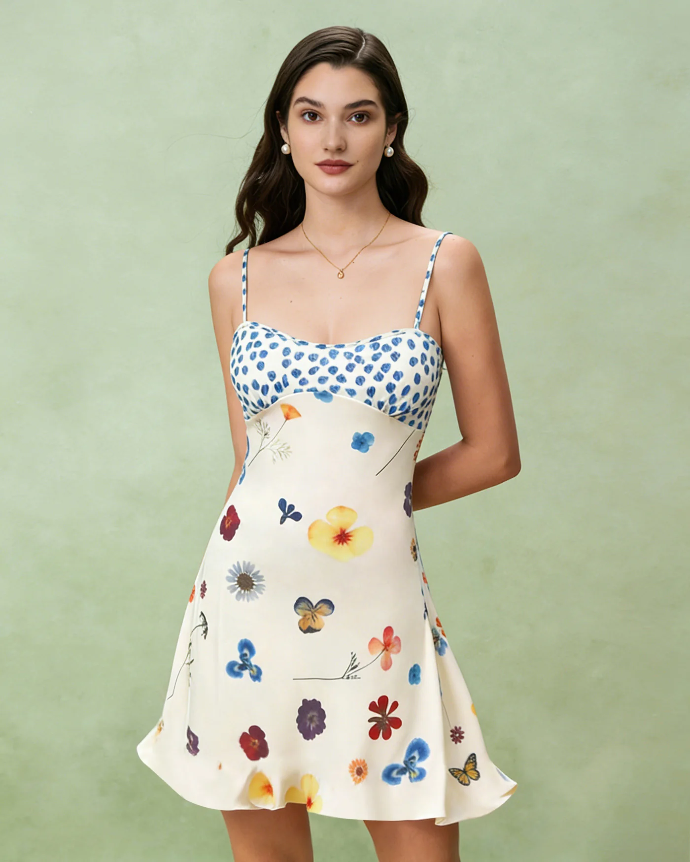 Apricot Floral A-Line Slip Mini Dress - Image 2
