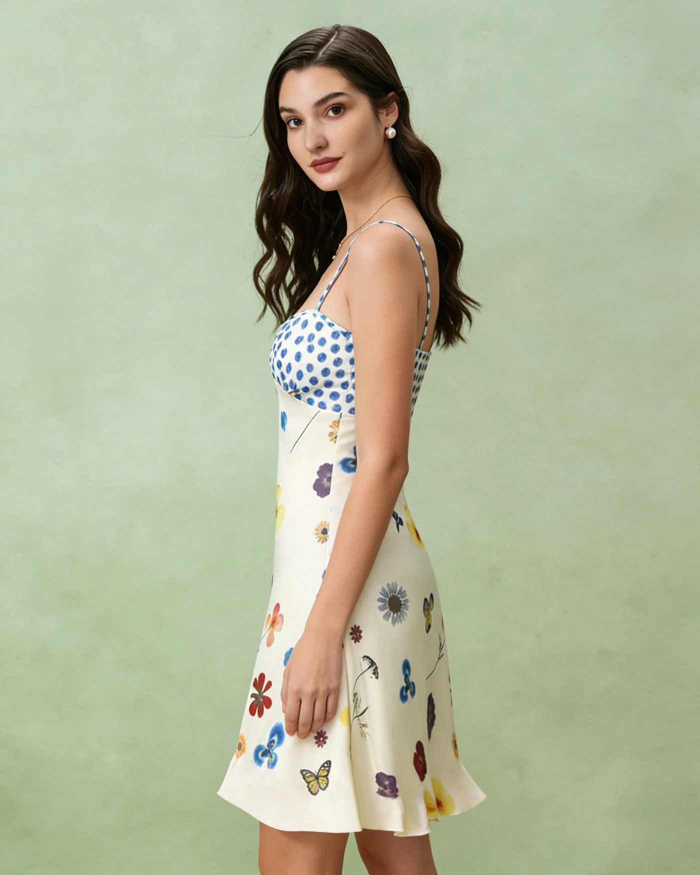 Apricot Floral A-Line Slip Mini Dress - Image 3