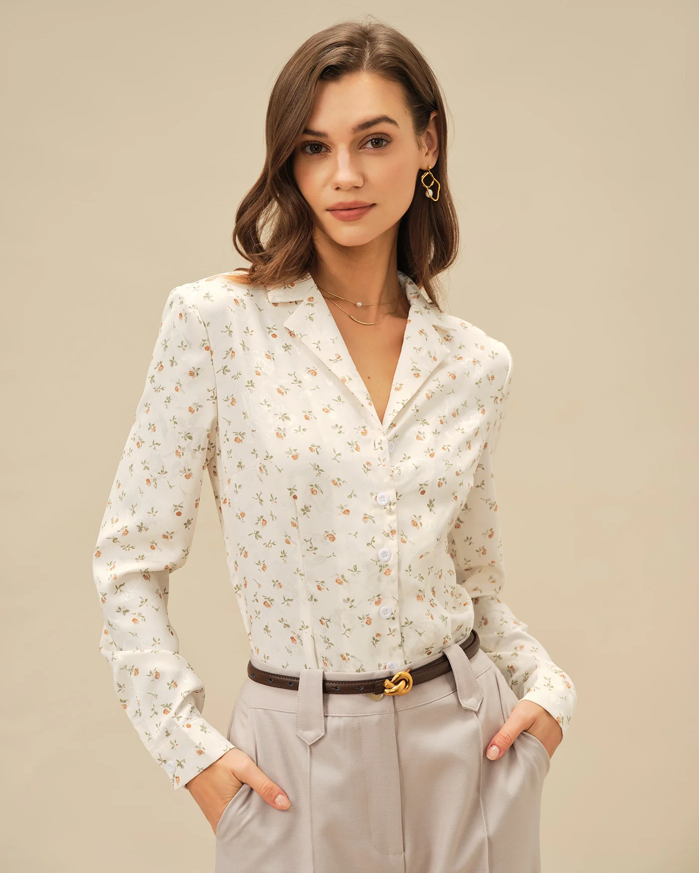 Apricot Floral Collar Blouse - Image 2