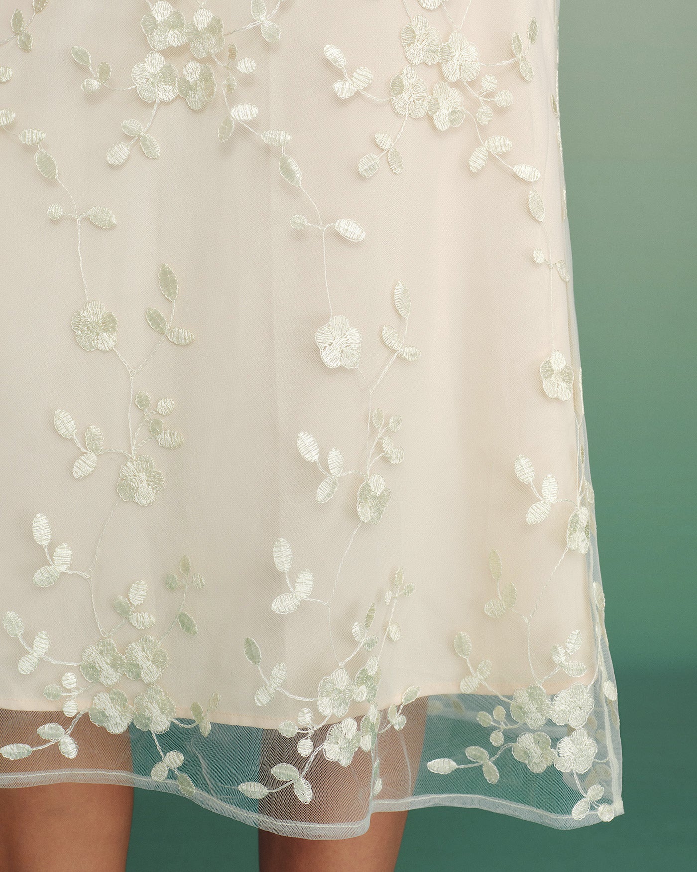 Apricot Floral Embroidery Mesh Midi Skirt - Image 2