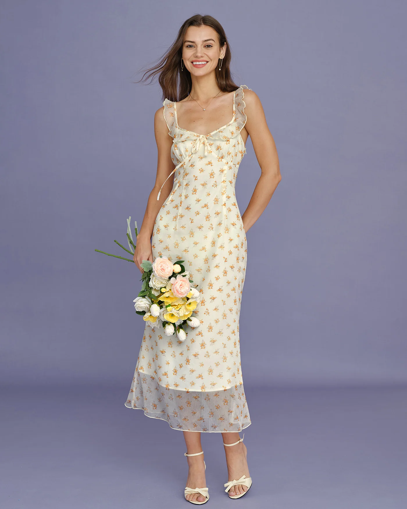 Apricot Floral Ruffle Slip Maxi Dress - Image 6