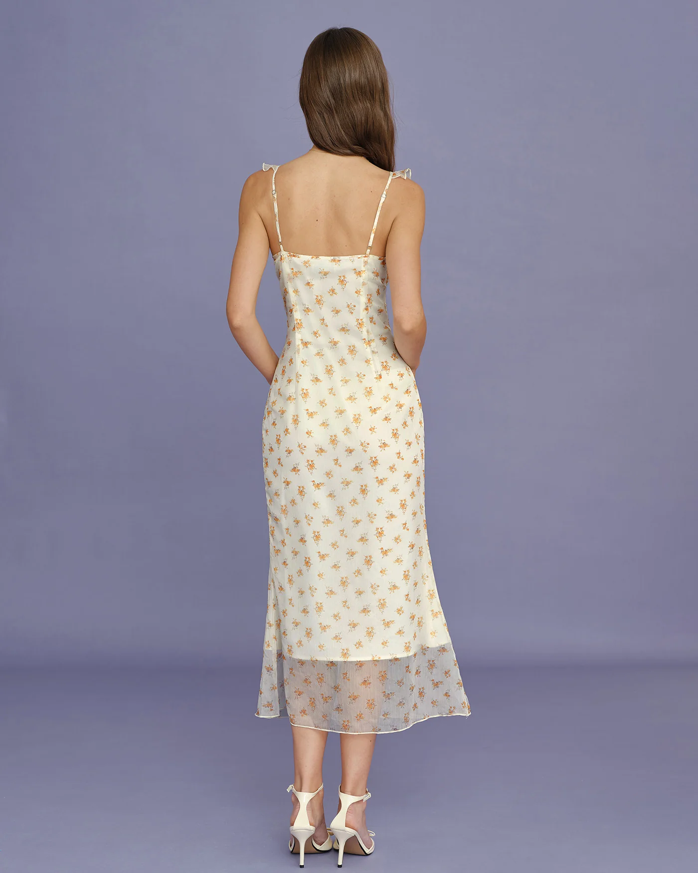 Apricot Floral Ruffle Slip Maxi Dress - Image 8