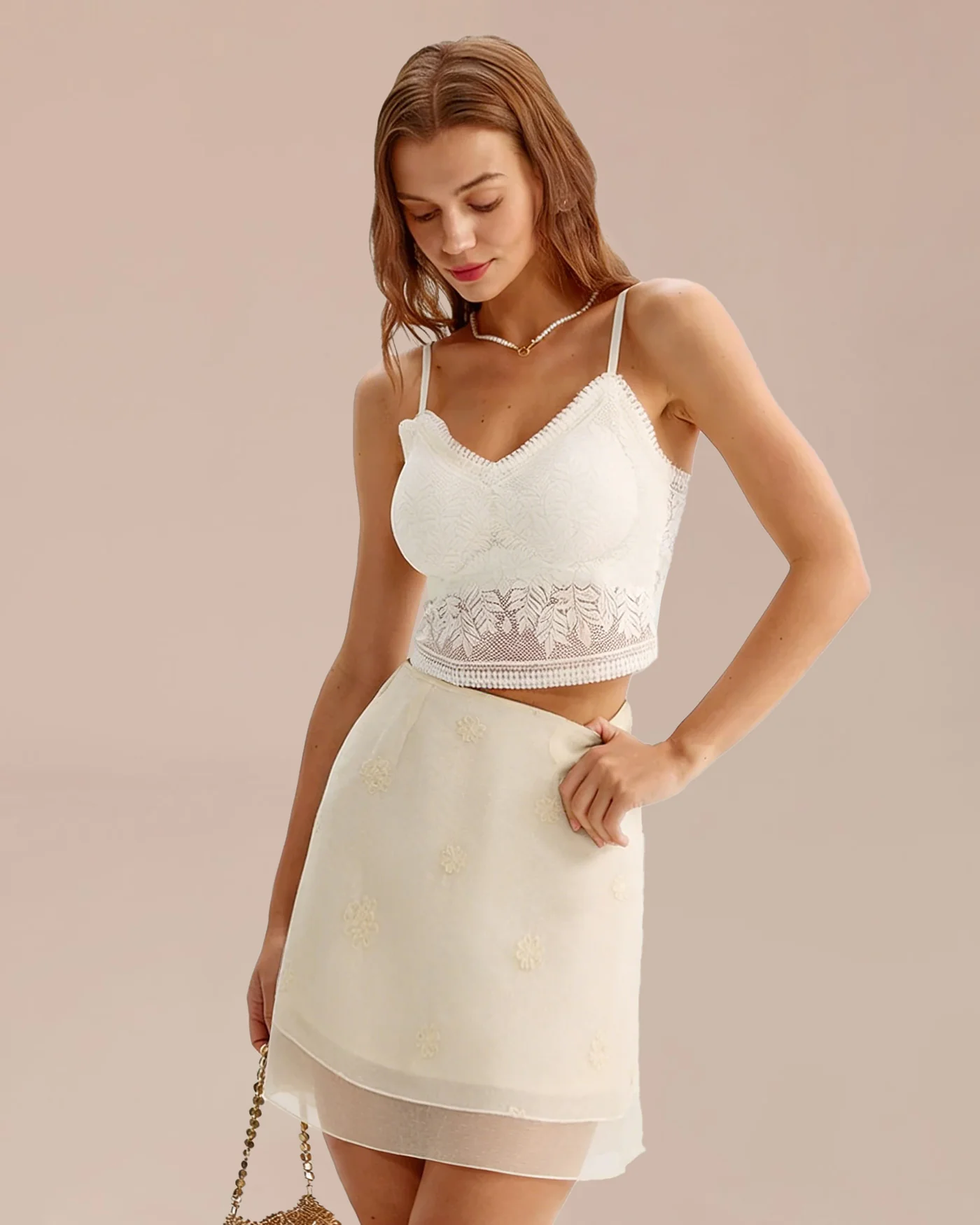 Apricot Floral Textured Skirt - Image 5