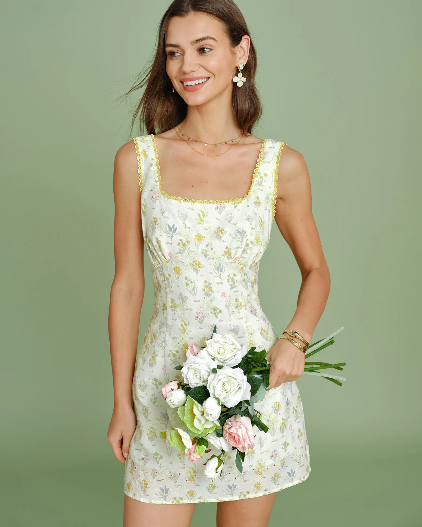 Apricot Floral Textured Slip Mini Dress - Image 3