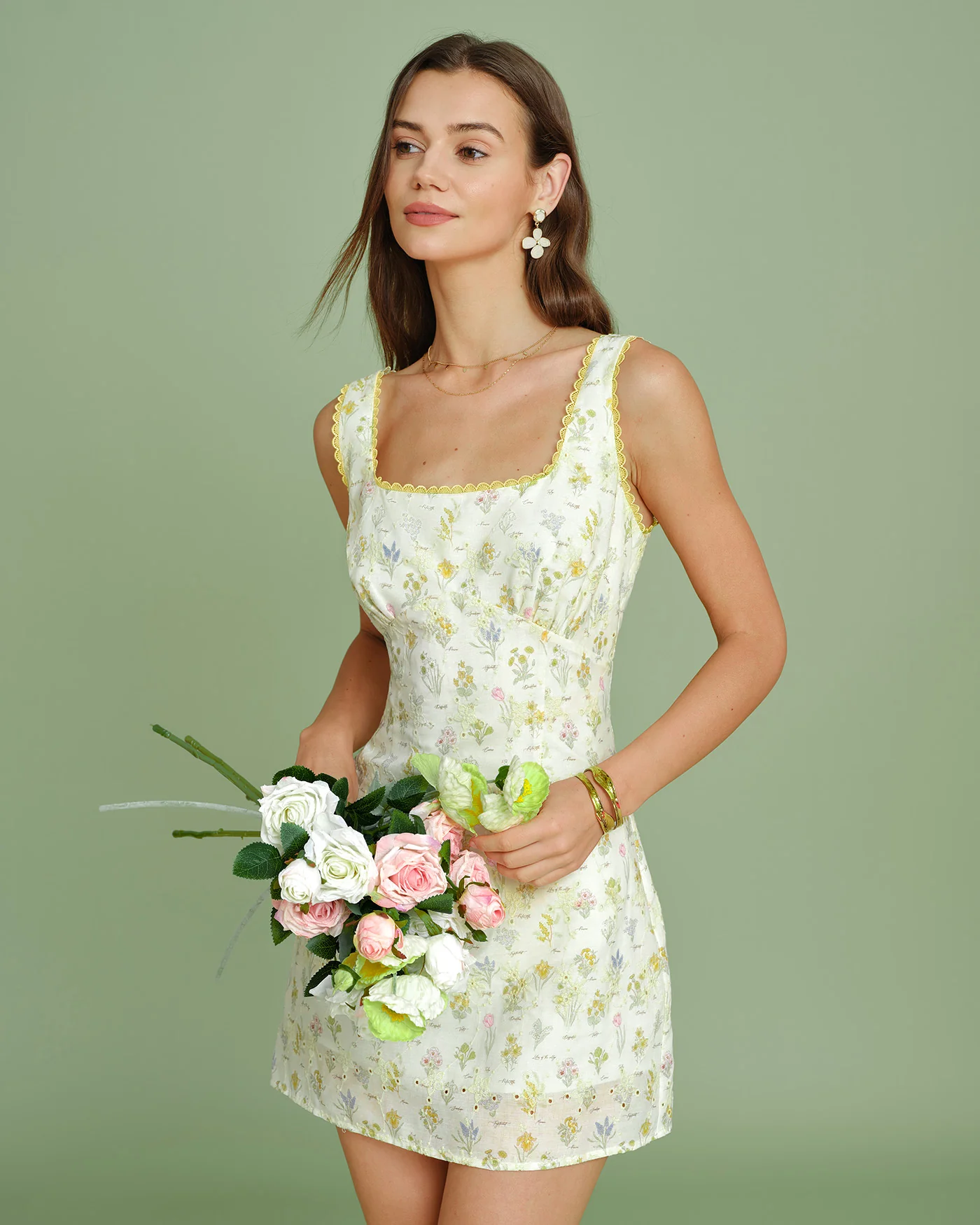 Apricot Floral Textured Slip Mini Dress - Image 6