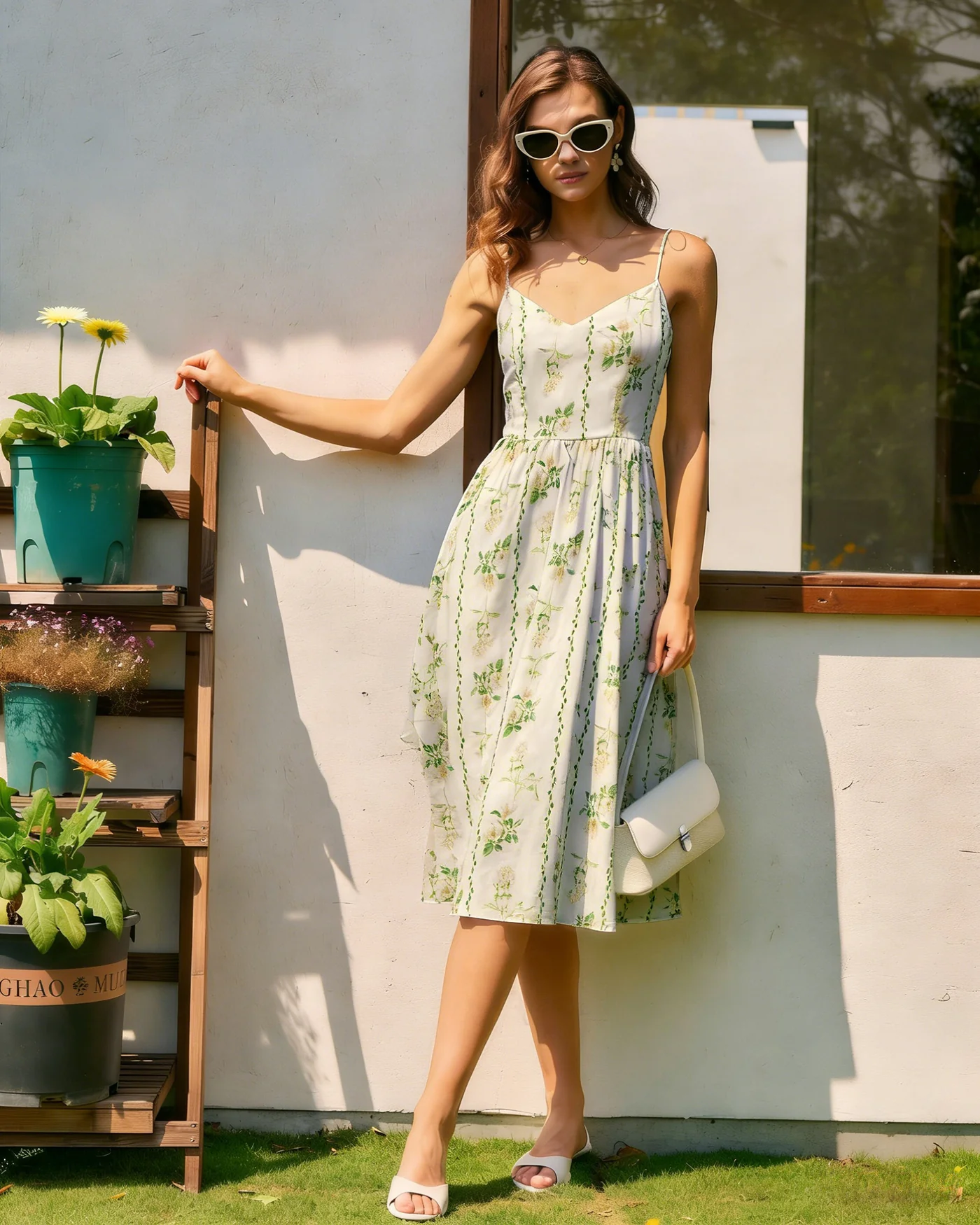 Apricot Floral Tie Strap Midi Dress - Image 4