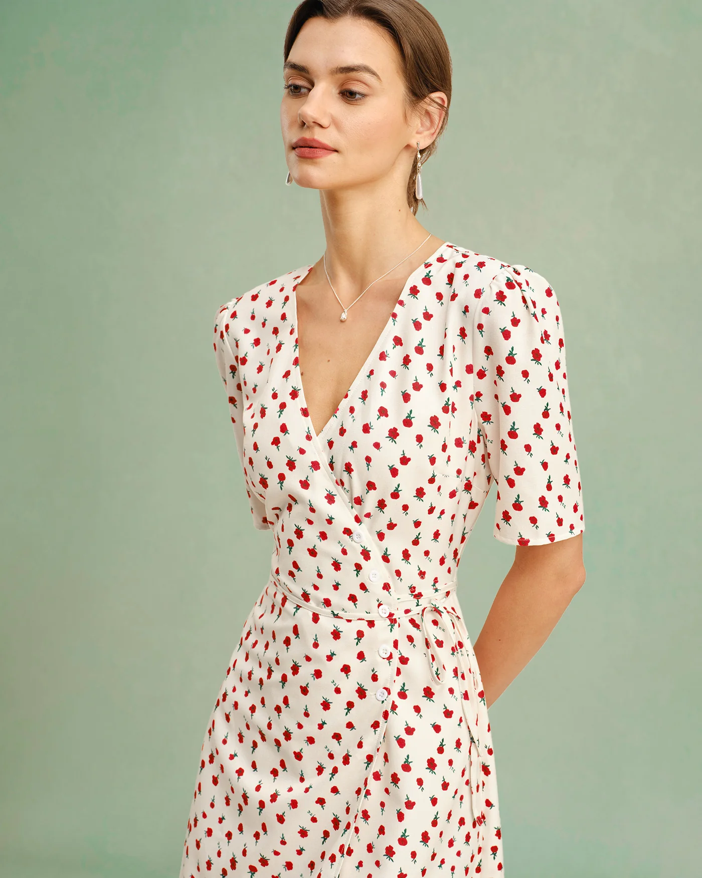 Apricot Floral V Neck Midi Dress - Image 2