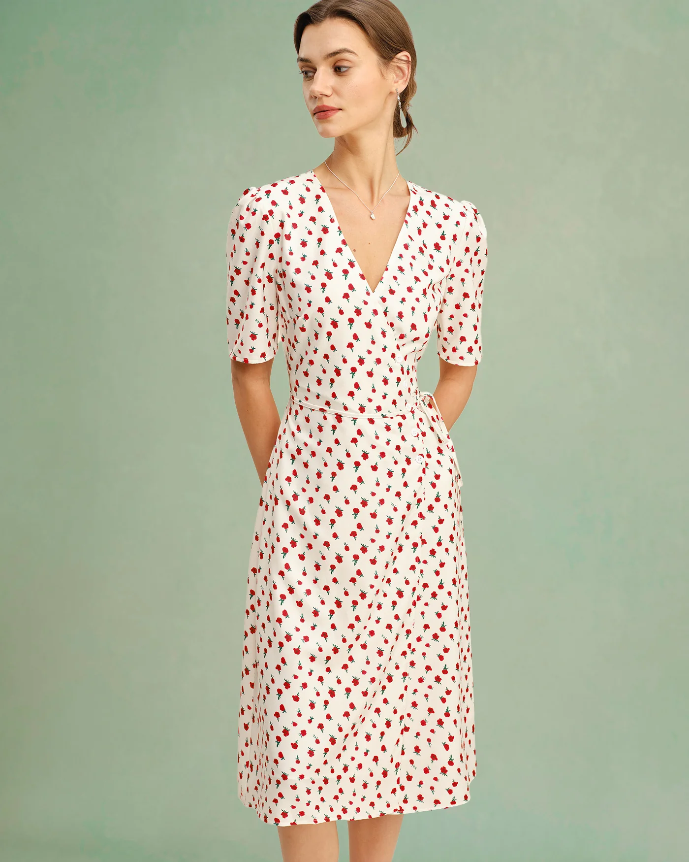 Apricot Floral V Neck Midi Dress - Image 4