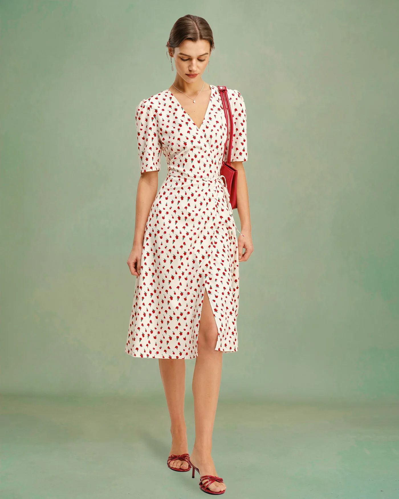 Apricot Floral V Neck Midi Dress - Image 5