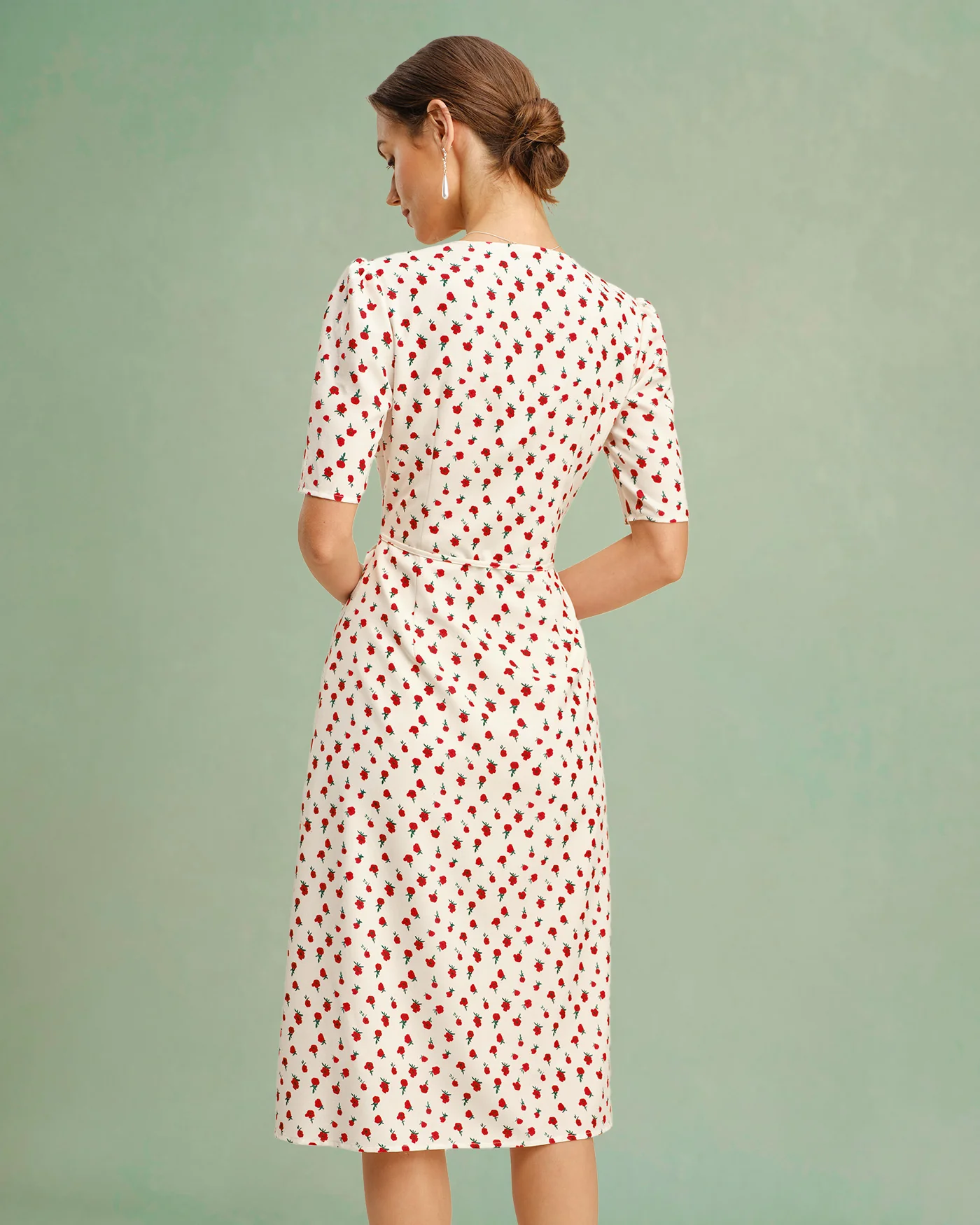 Apricot Floral V Neck Midi Dress - Image 6