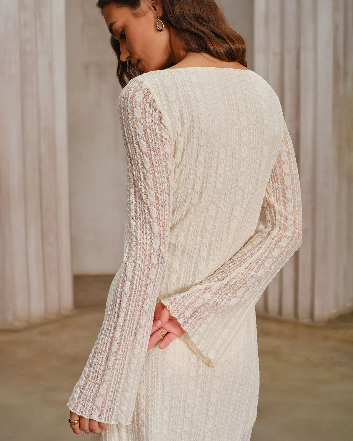 Apricot Lace Bell Sleeve Mini Dress - Image 3