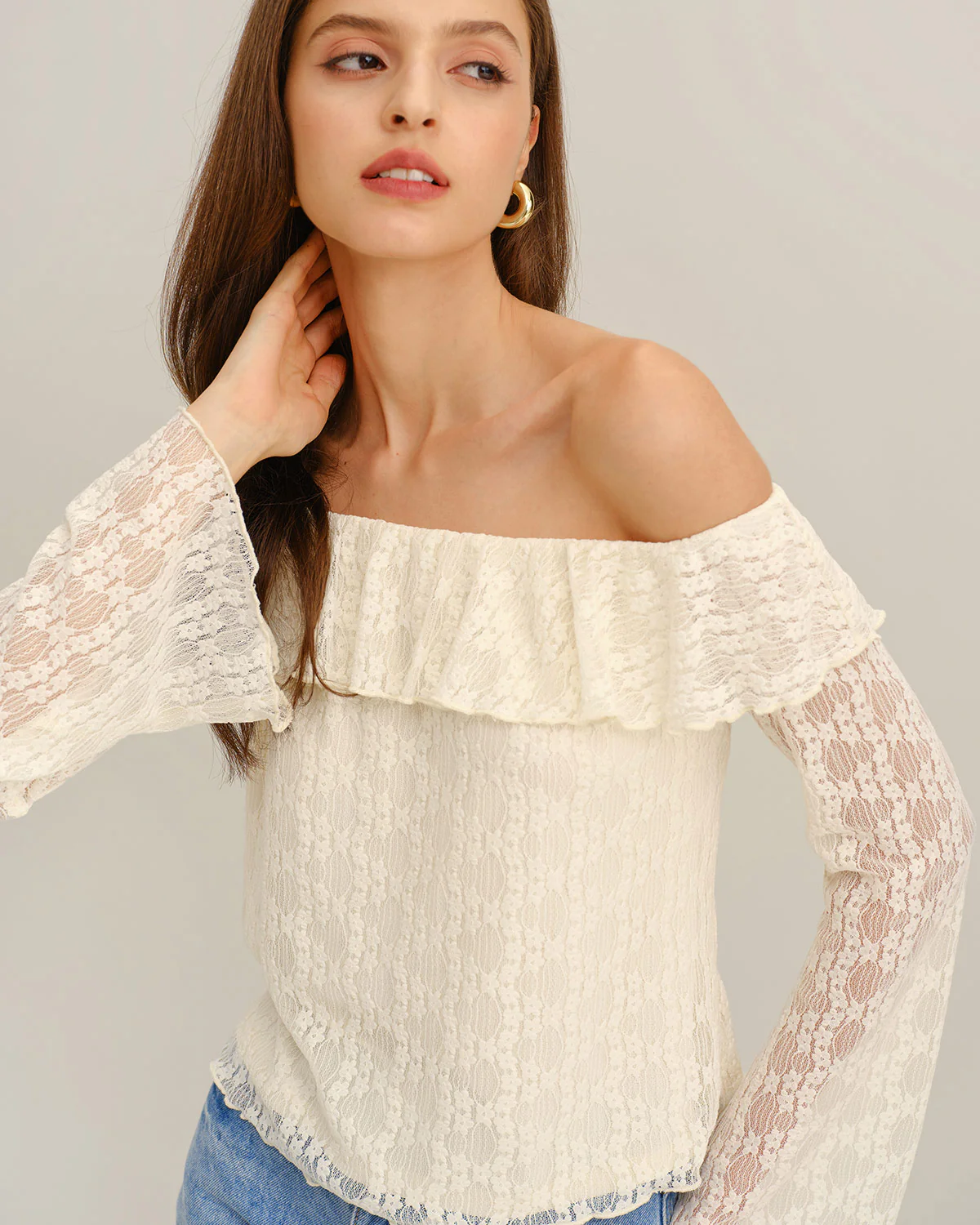 Apricot Lace Off The Shoulder Tee - Image 2