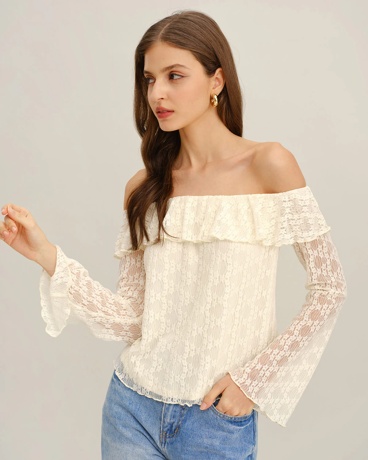 Apricot Lace Off The Shoulder Tee - Image 3