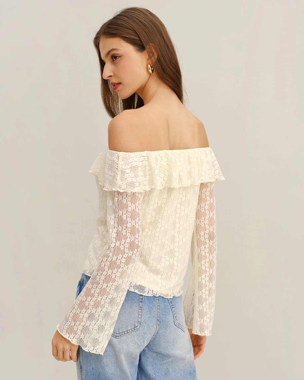 Apricot Lace Off The Shoulder Tee - Image 4