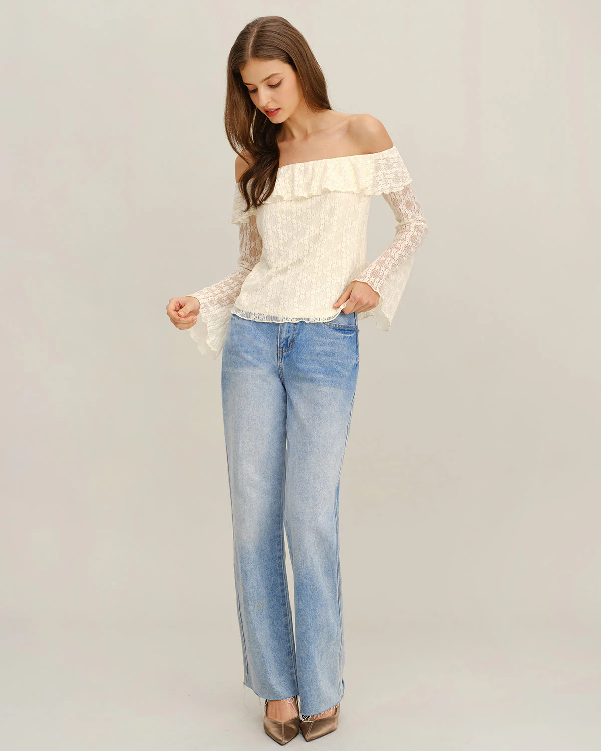 Apricot Lace Off The Shoulder Tee - Image 5