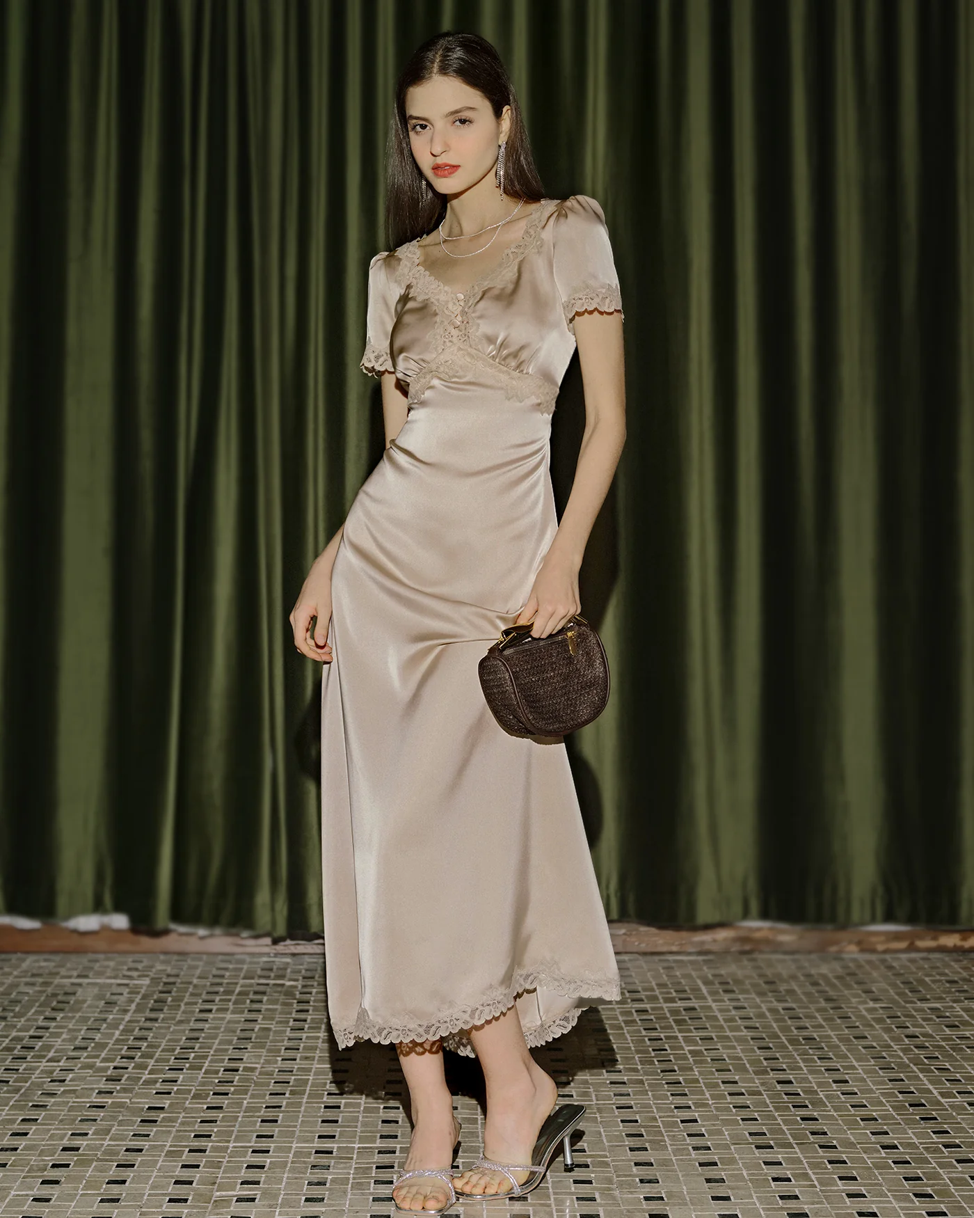 Apricot Lace Tunic Maxi Dresses - Image 3