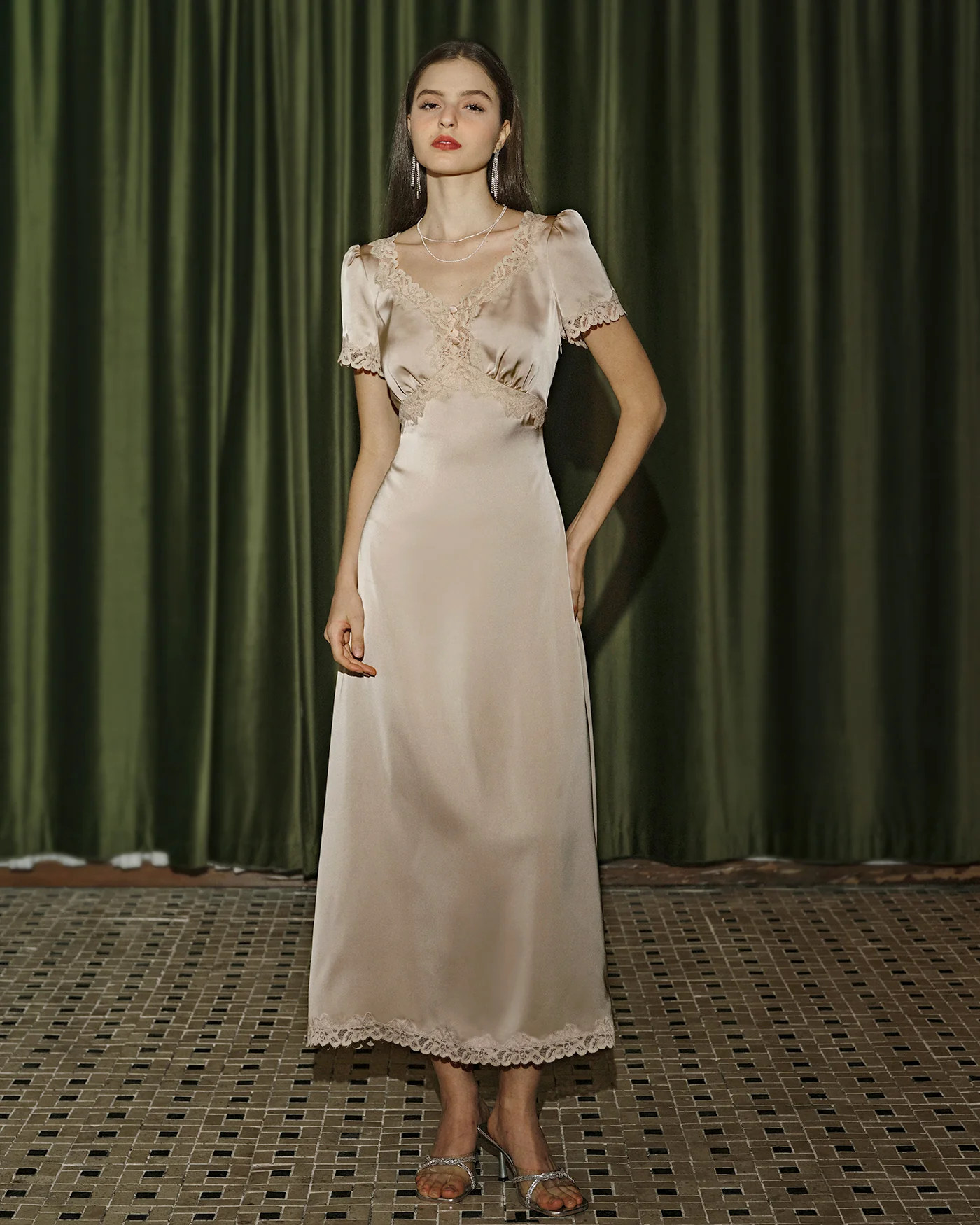 Apricot Lace Tunic Maxi Dresses - Image 4