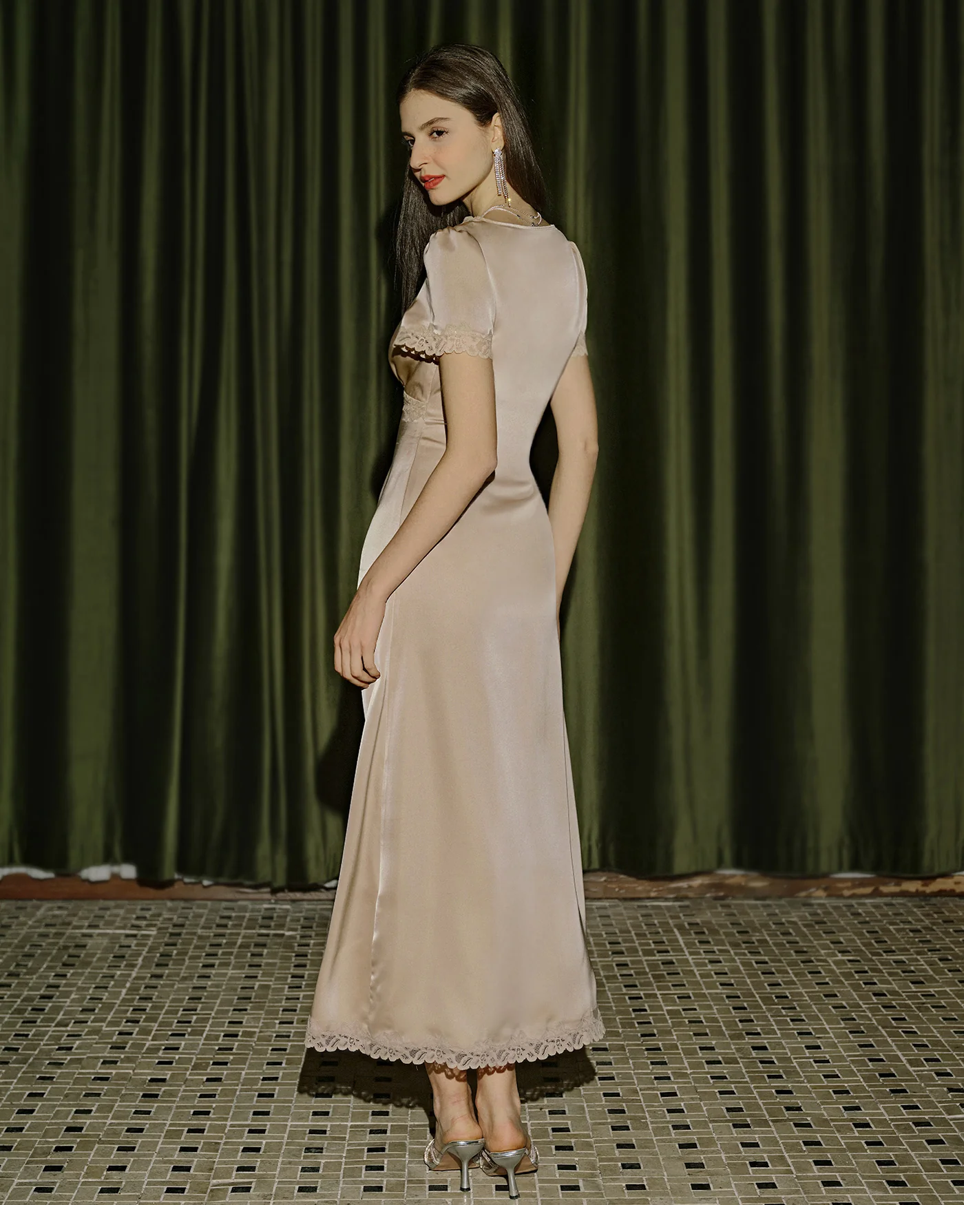 Apricot Lace Tunic Maxi Dresses - Image 5