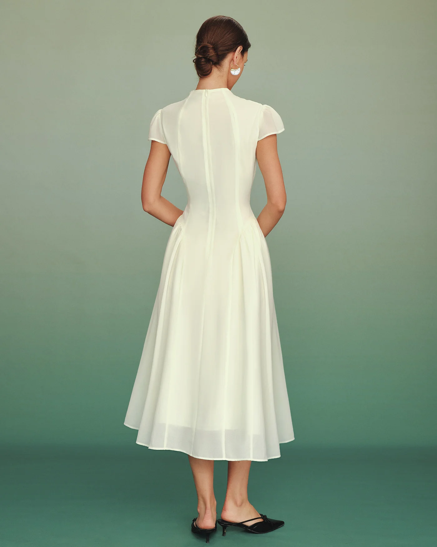 Apricot Mock Neck A-Line Midi Dress - Image 5