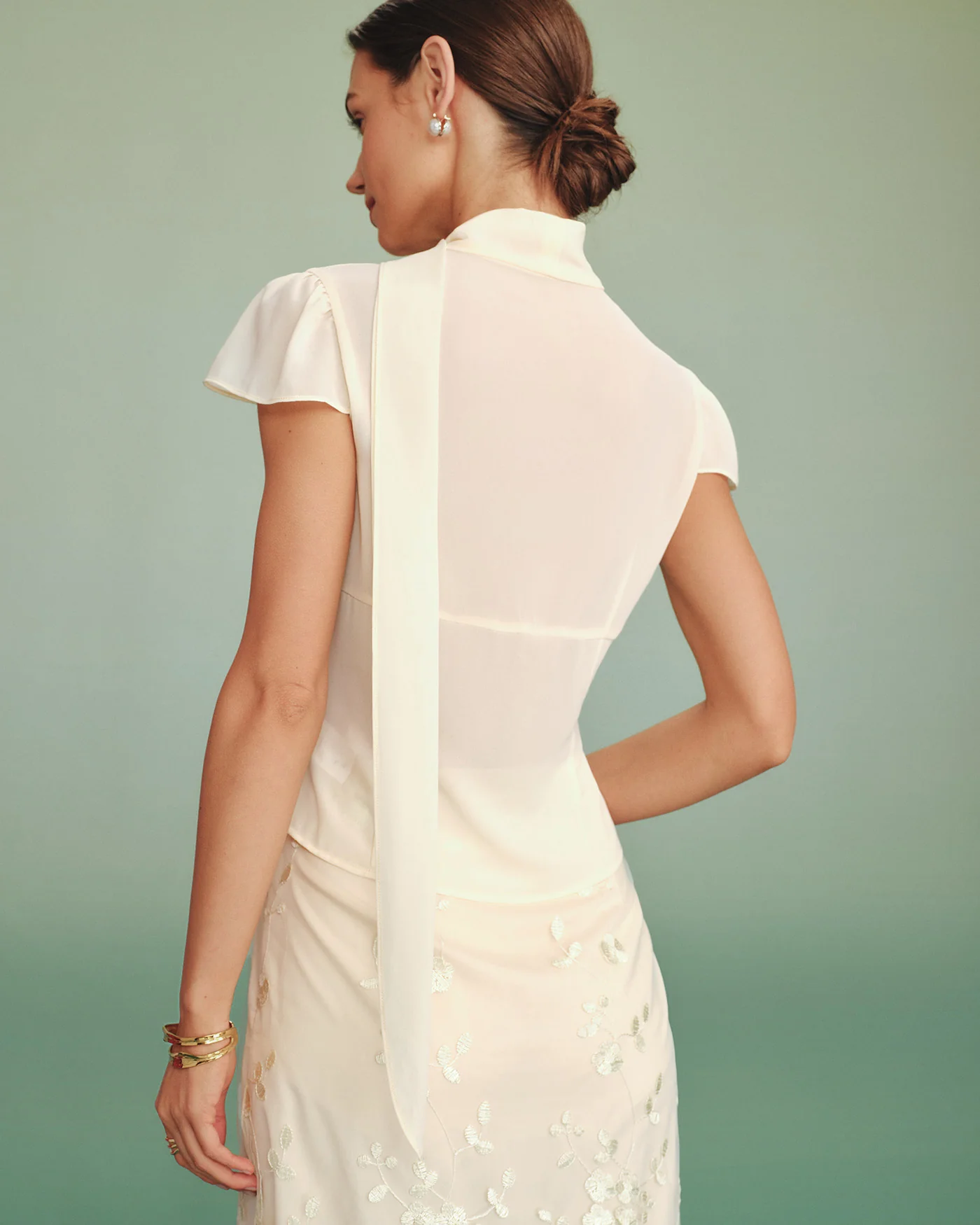 Apricot Mock Neck Button Chiffon Blouse - Image 4