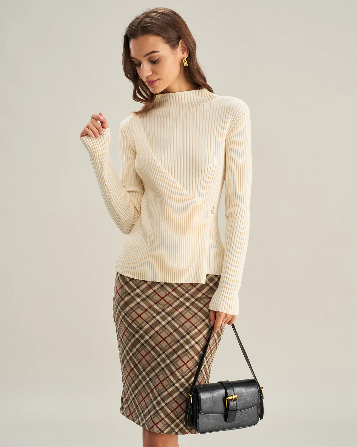 Apricot Mock Neck Slim Knit Tee - Image 5