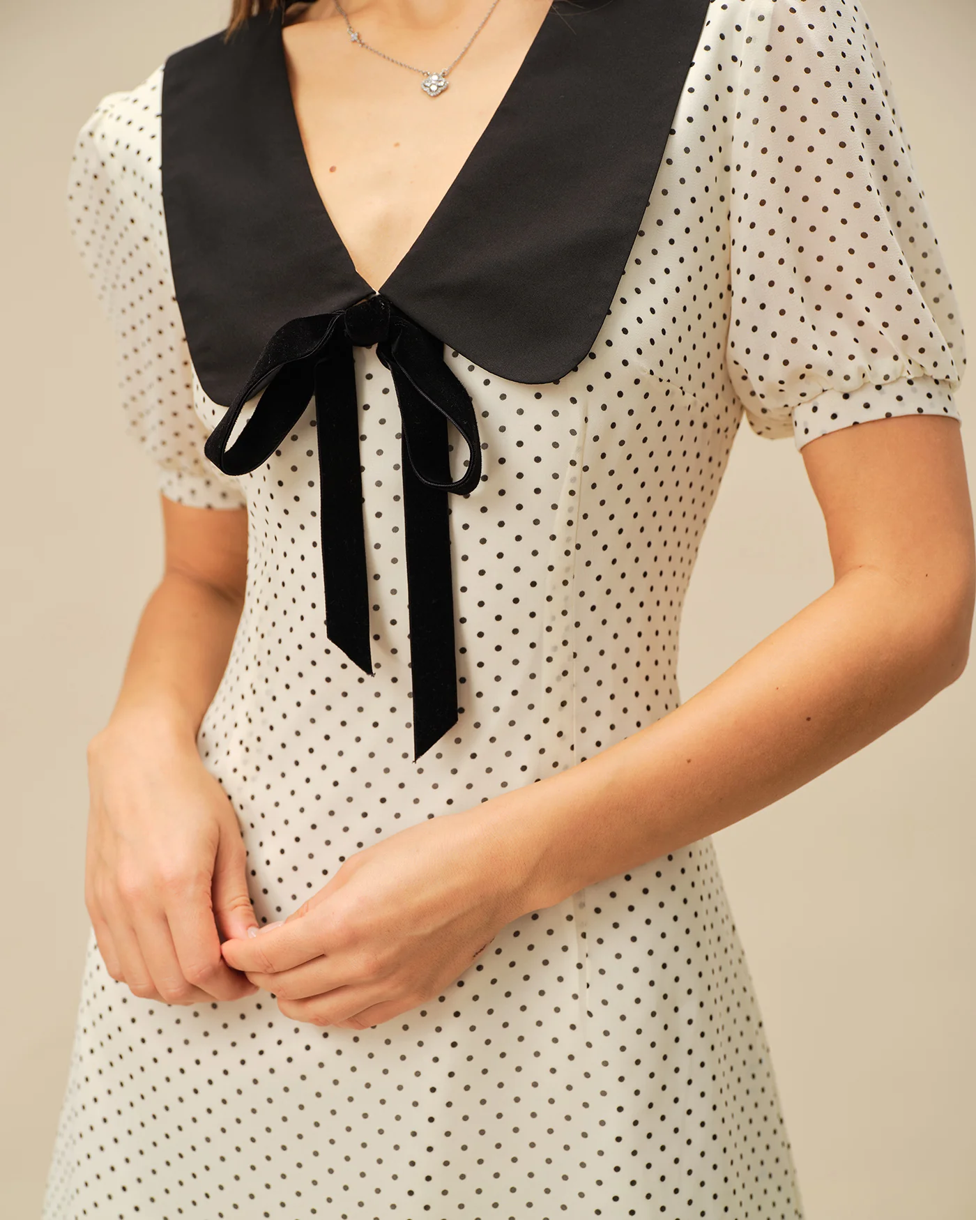 Apricot Polka Dot Contrasting Mini Dress - Image 2