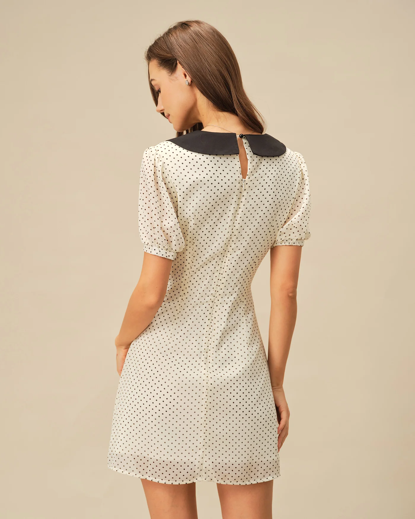 Apricot Polka Dot Contrasting Mini Dress - Image 4