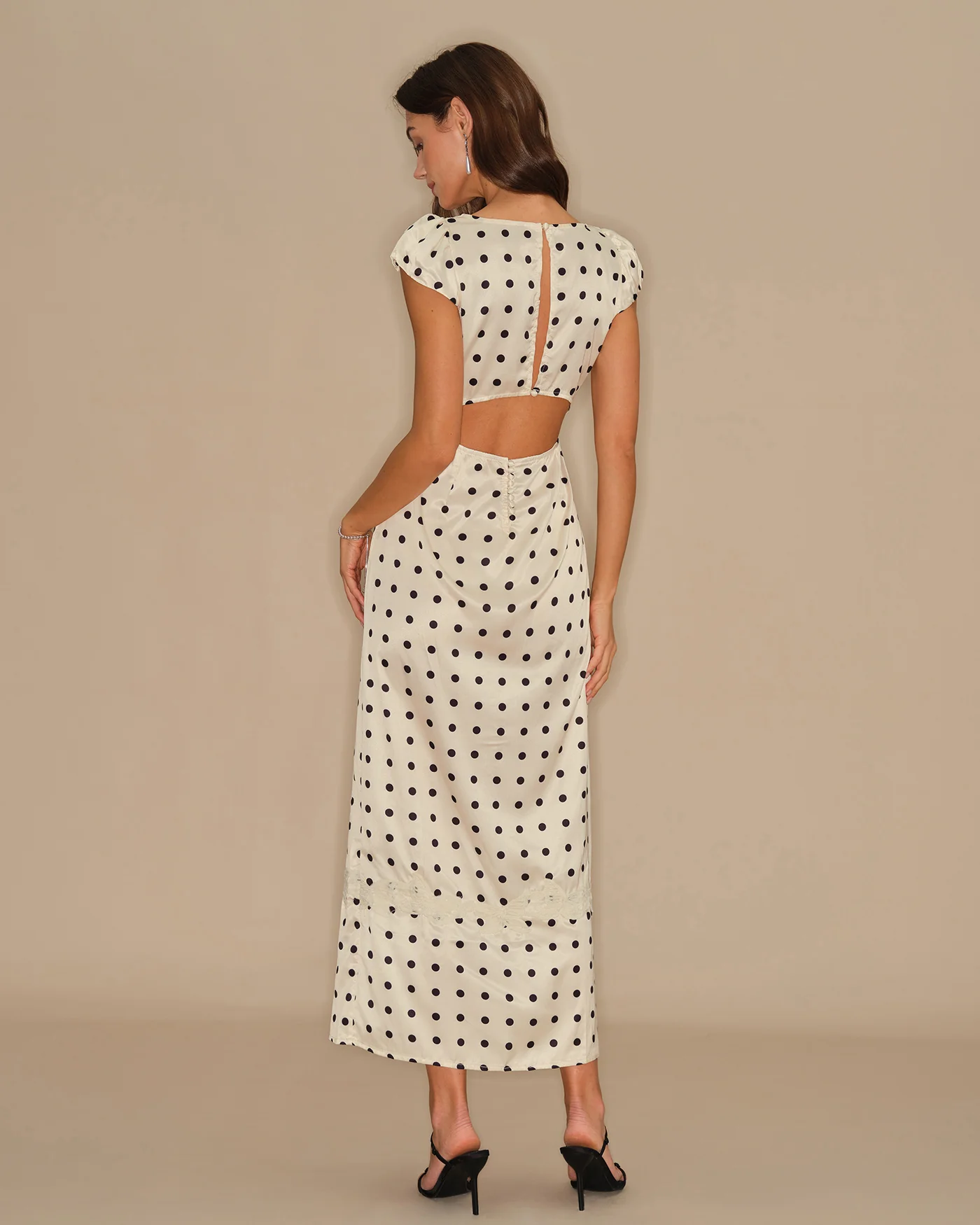 Apricot Polka Dot Lace Maxi Dress - Image 3