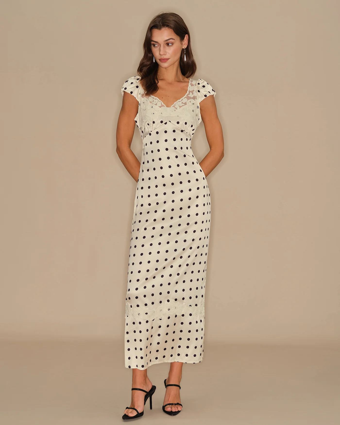 Apricot Polka Dot Lace Maxi Dress - Image 4