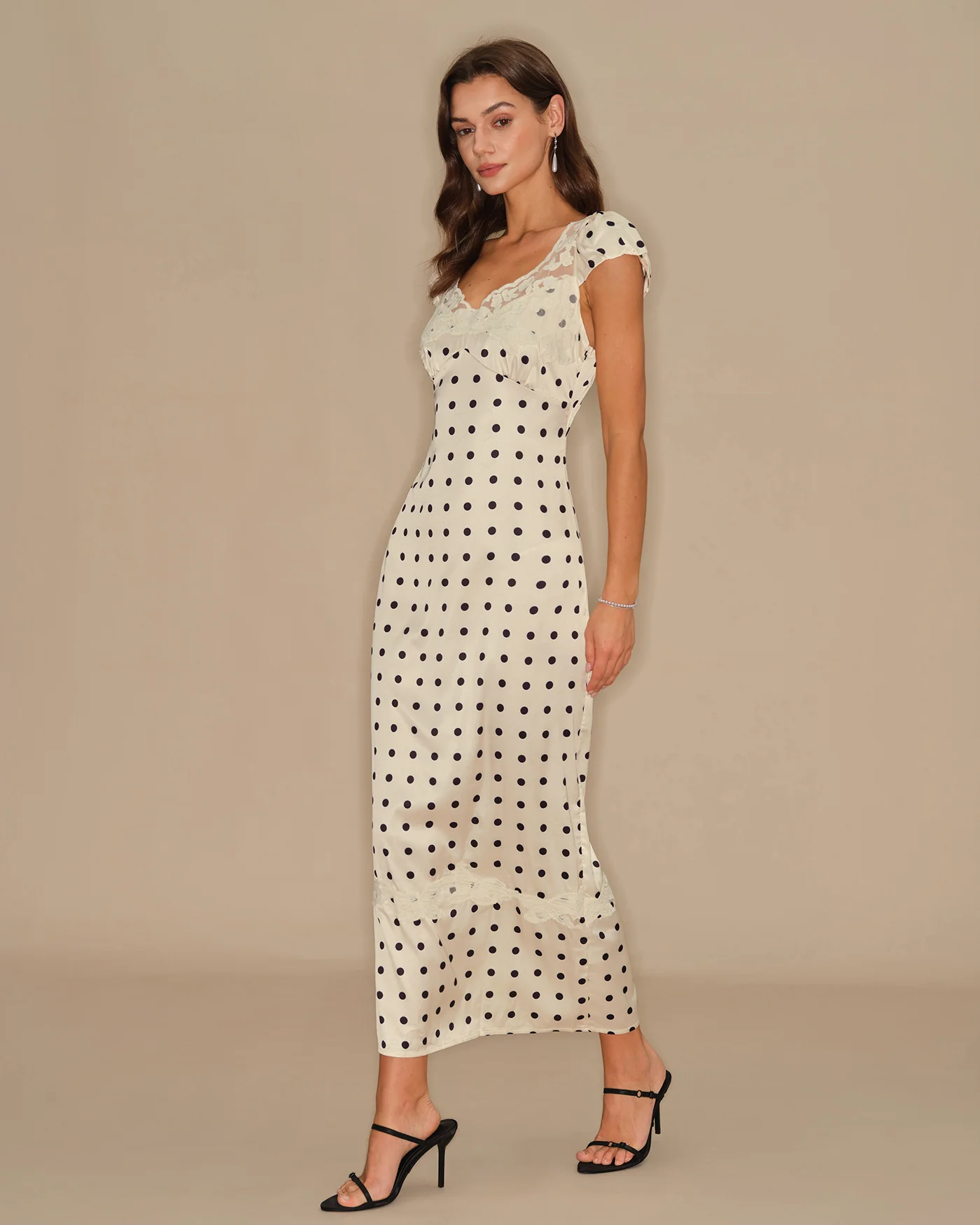 Apricot Polka Dot Lace Maxi Dress - Image 5